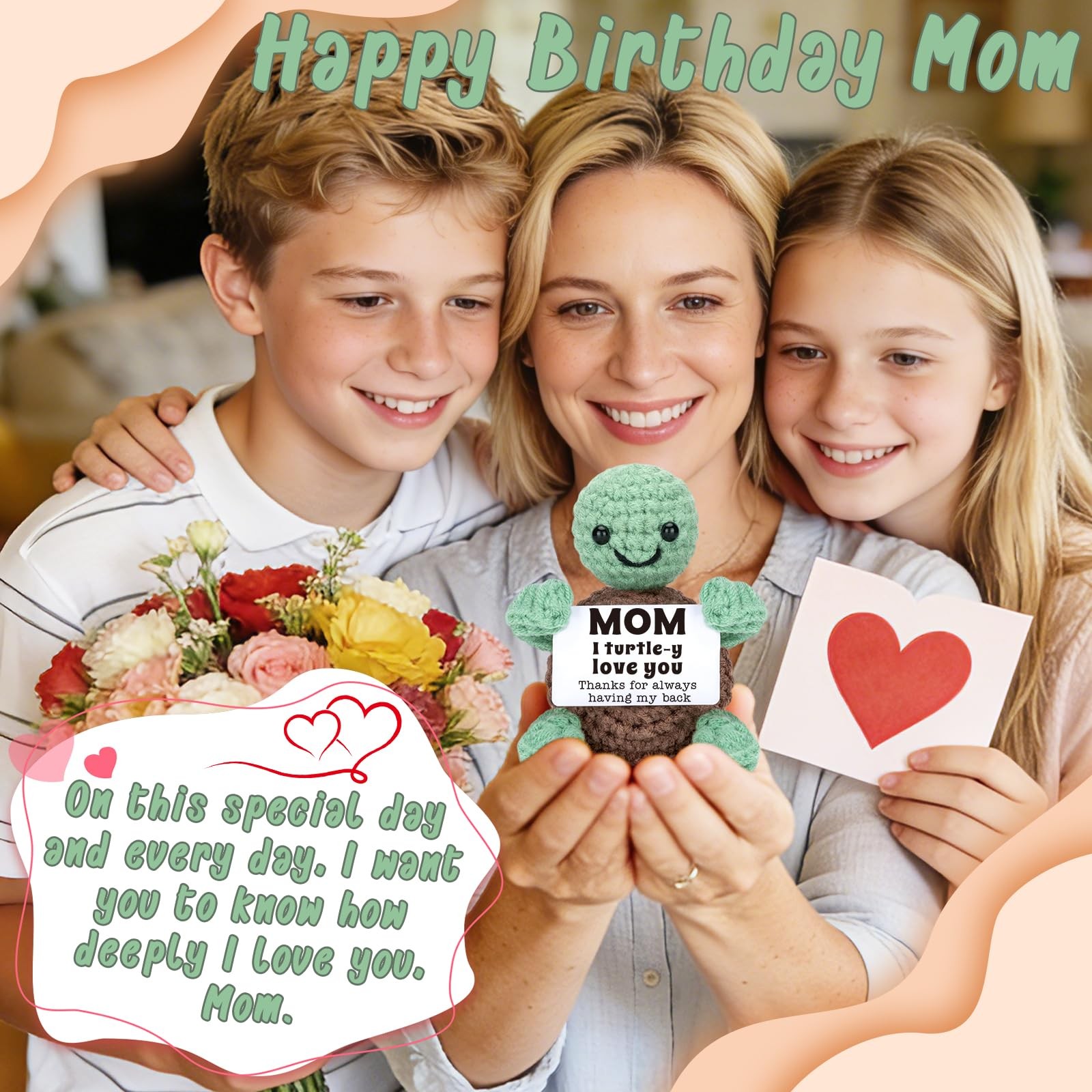 Mini Funny Turtle Mothers Day Mom Gifts from Daughter Small, Green and Brown
