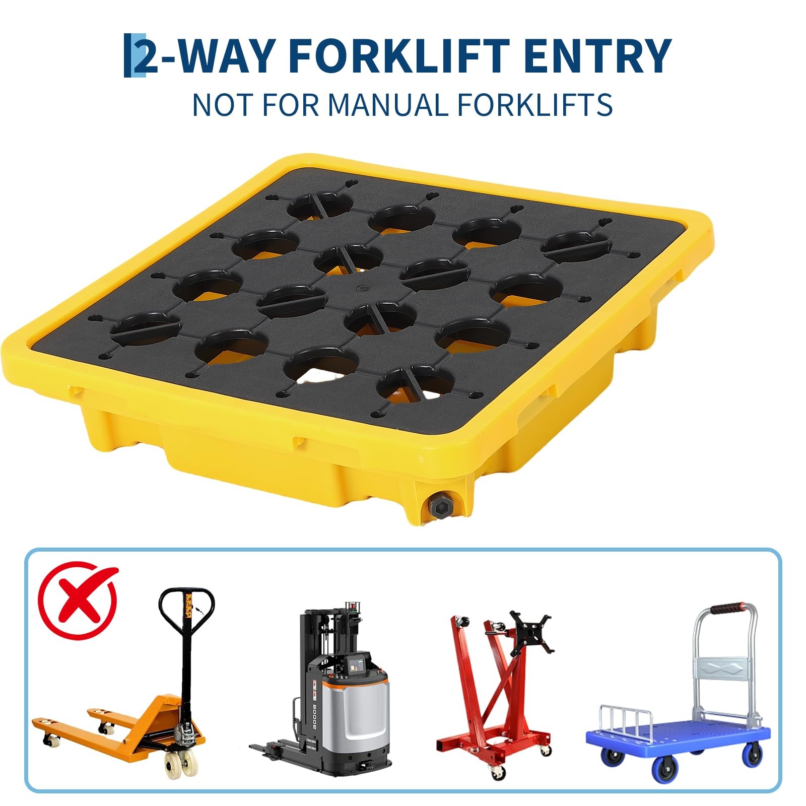 Heavy Duty Spill Containment Pallet 2-Pack Leakproof Detachable Tray Drum Yellow