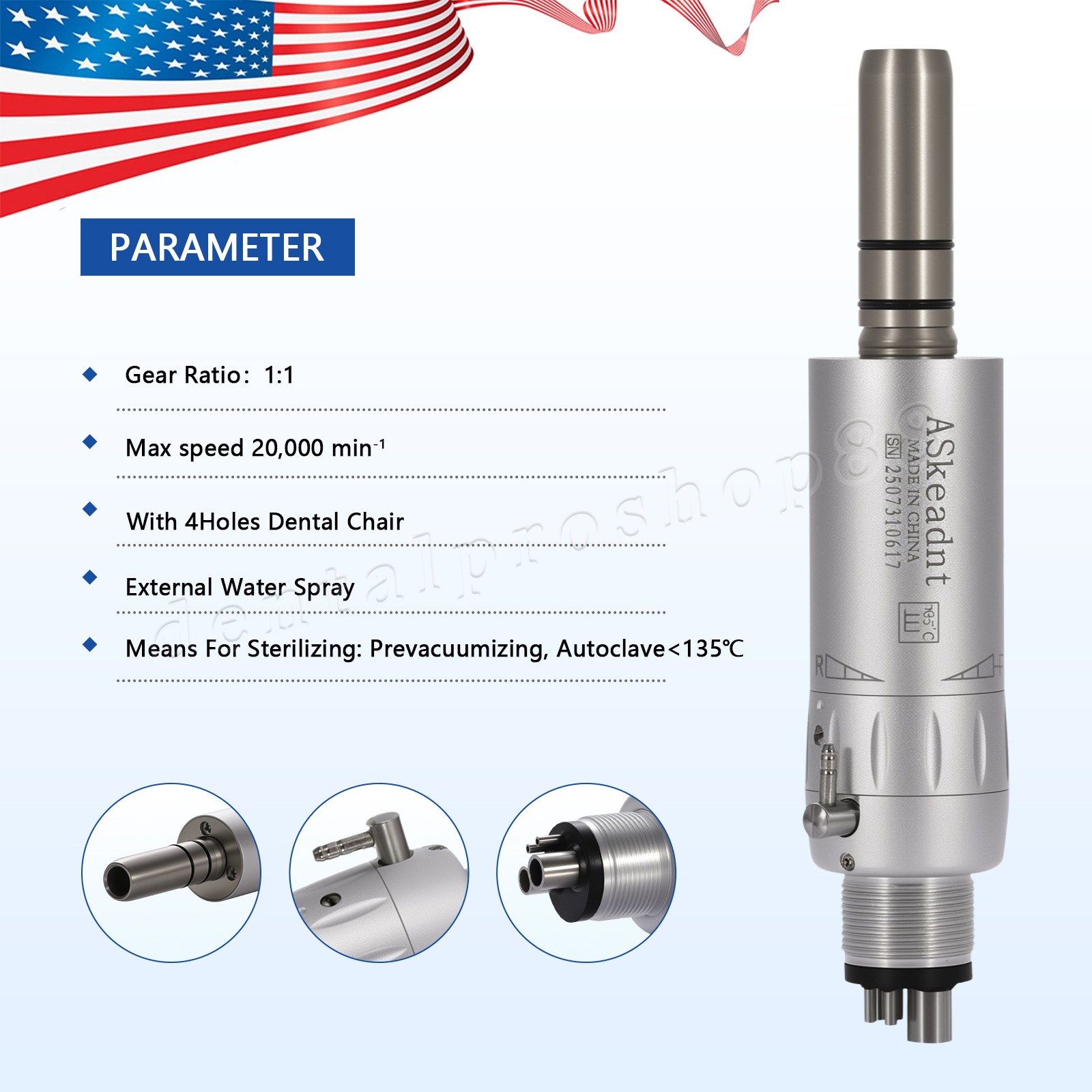Dental Slow Low Speed Handpiece Autochuck Contra Angle Air Motor NSK Style 2/4H