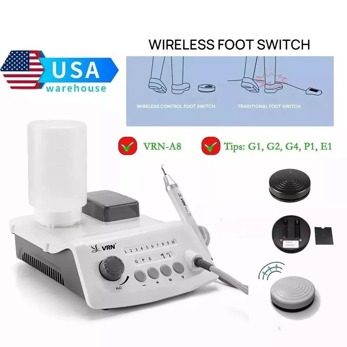 Veterinary Dental Scaler Machine With LED Handpiece Ultrasound Scaler. 5 Tips
