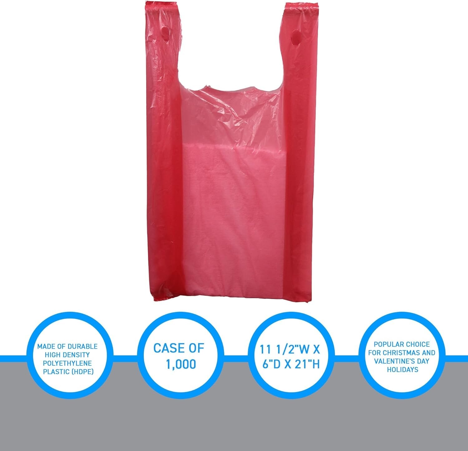 Red Plastic Bags 1000 Grocery Supermarket Store Merchandise 11 ½” x 6 x 21″ Bag
