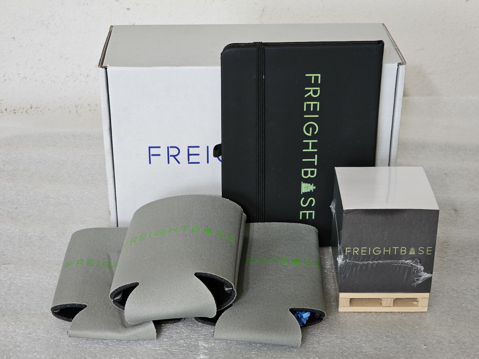Promotional Gifts from FreightBase, Post Its, Notebook & 3 Coozies, New