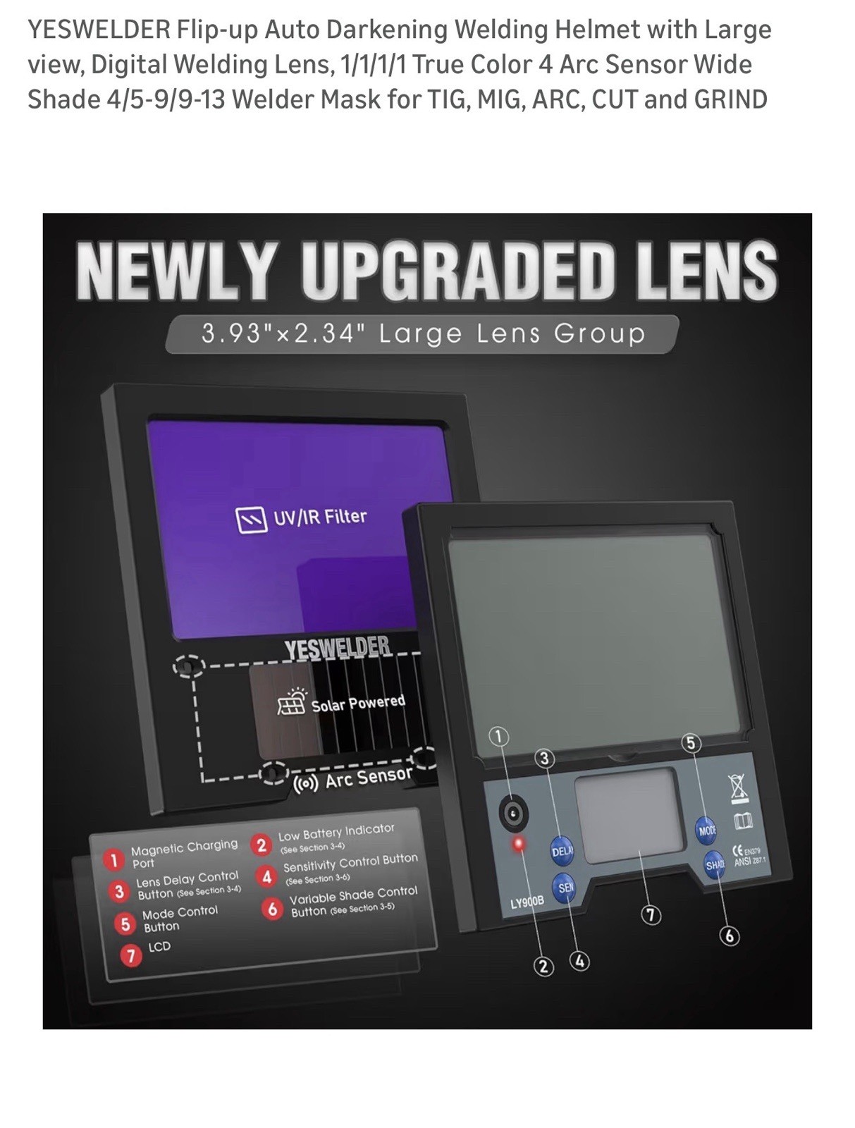 Yes Welder True Color Flip Up Design Auto Darken Welding Helmet/MaskDigital lens