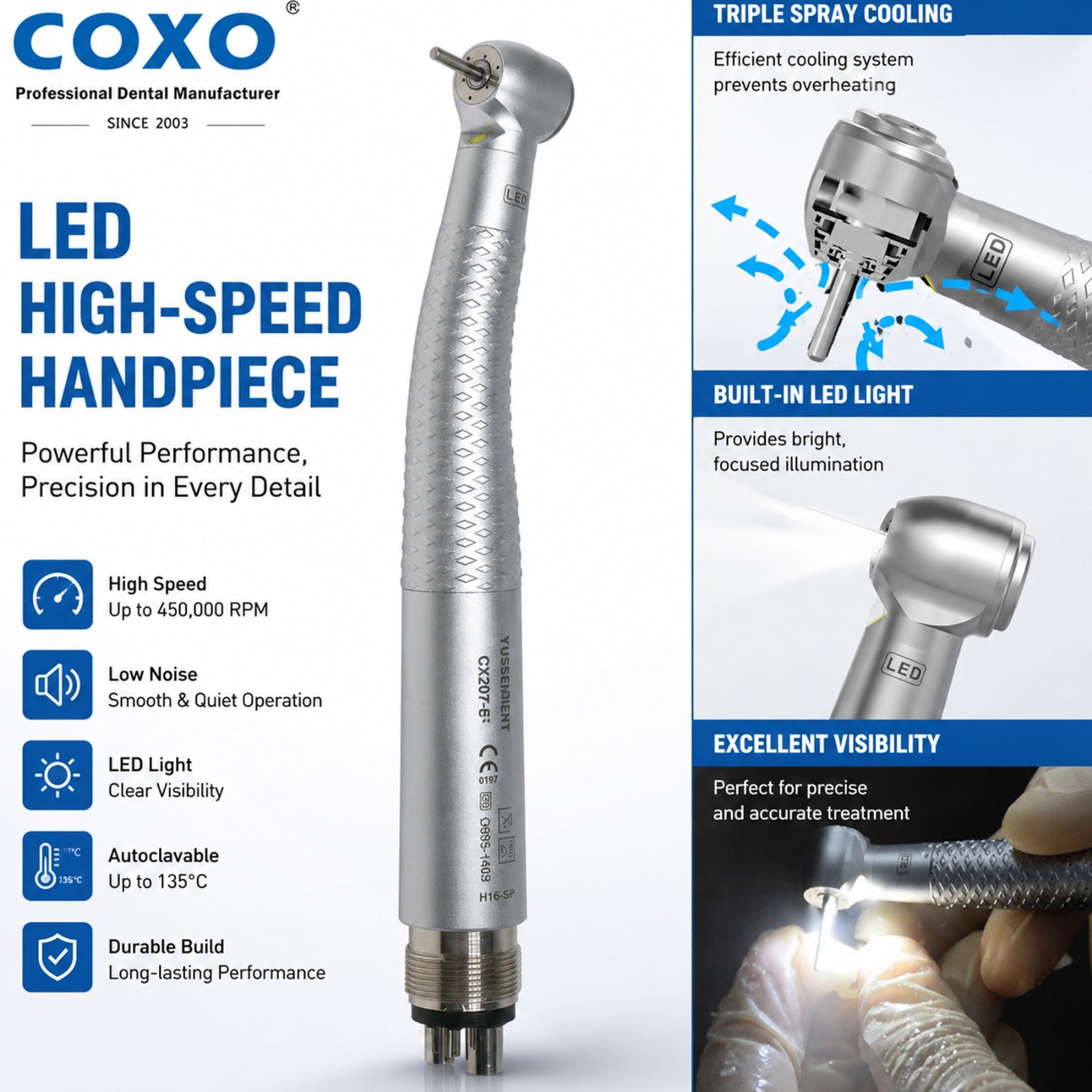 US COXO Dental E-Generator LED Self-Power High Speed Turbine Handpiece NSK 4Hole