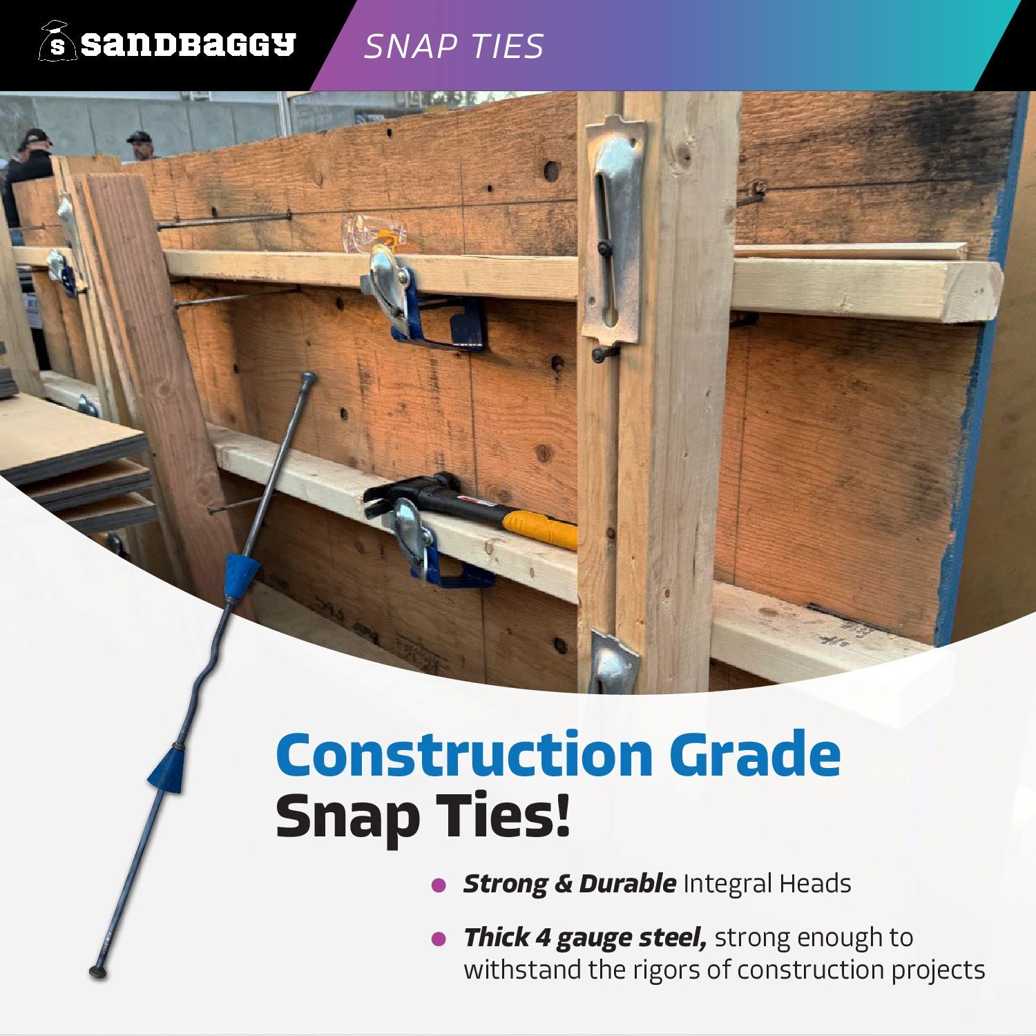 Sandbaggy 6″ x 4 ¾” Standard Snap Ties For Concrete Forms (Short End)