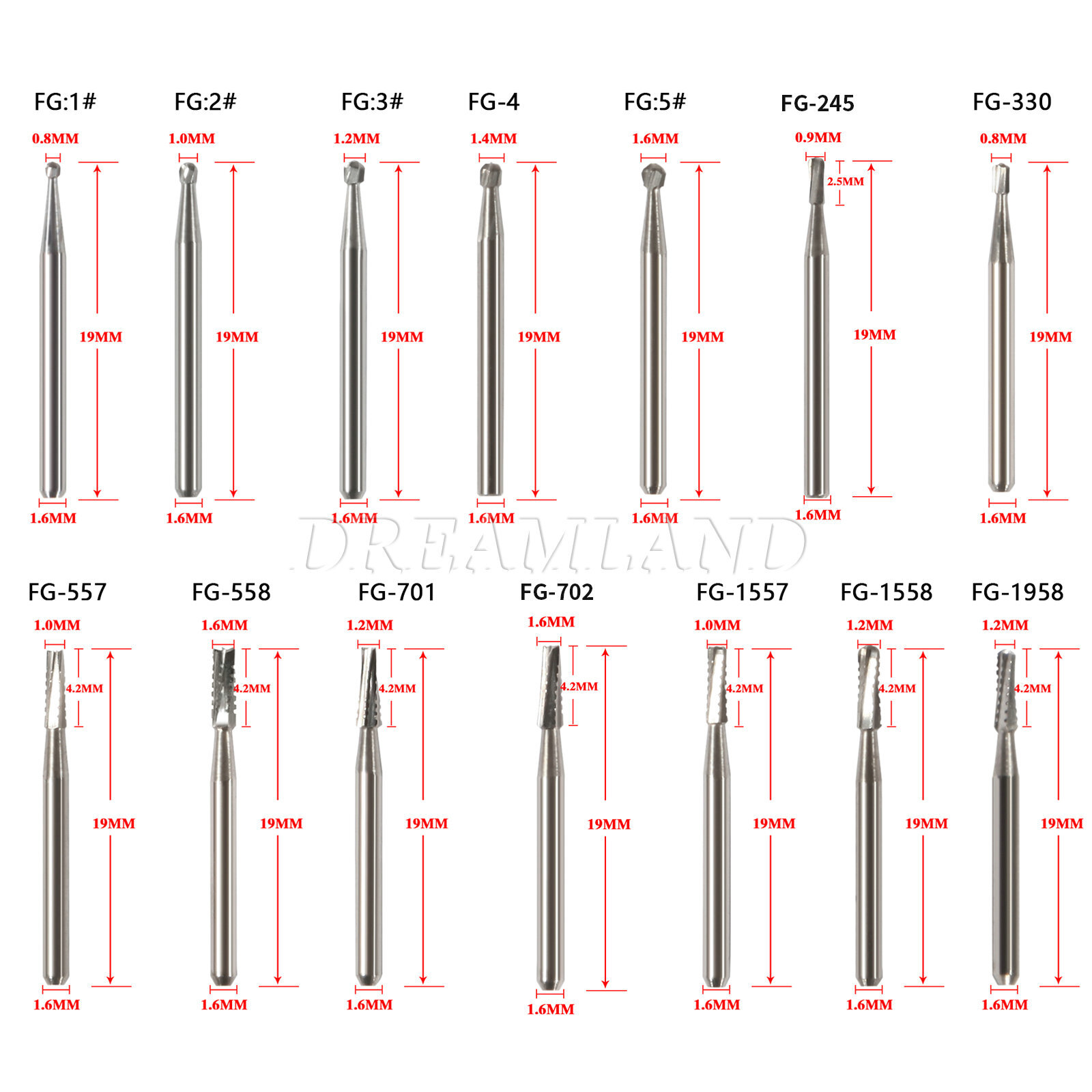 10-100PCS Dental Round Carbide Steel Drills Burs FG Bur for High Speed Handpiece