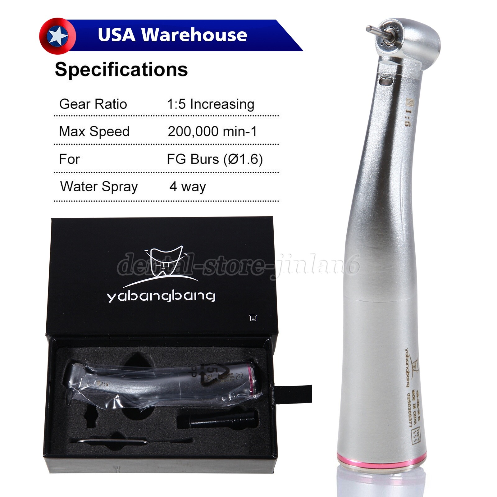 Dental 1:5 Increasing Contra Angle Optic LED Handpiece Fit for Electric Motor sk