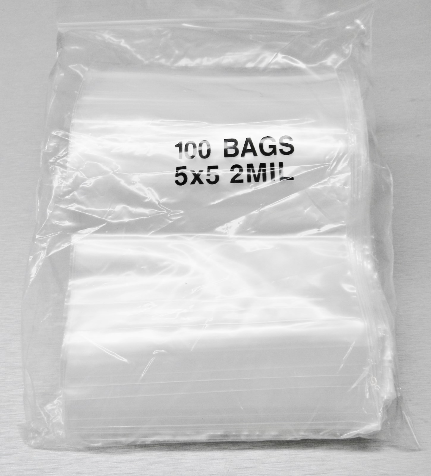 500 5×5 Zip Seal Squeeze Lock Bags 2mil Clear Poly Reclosable 5″ Square Baggies