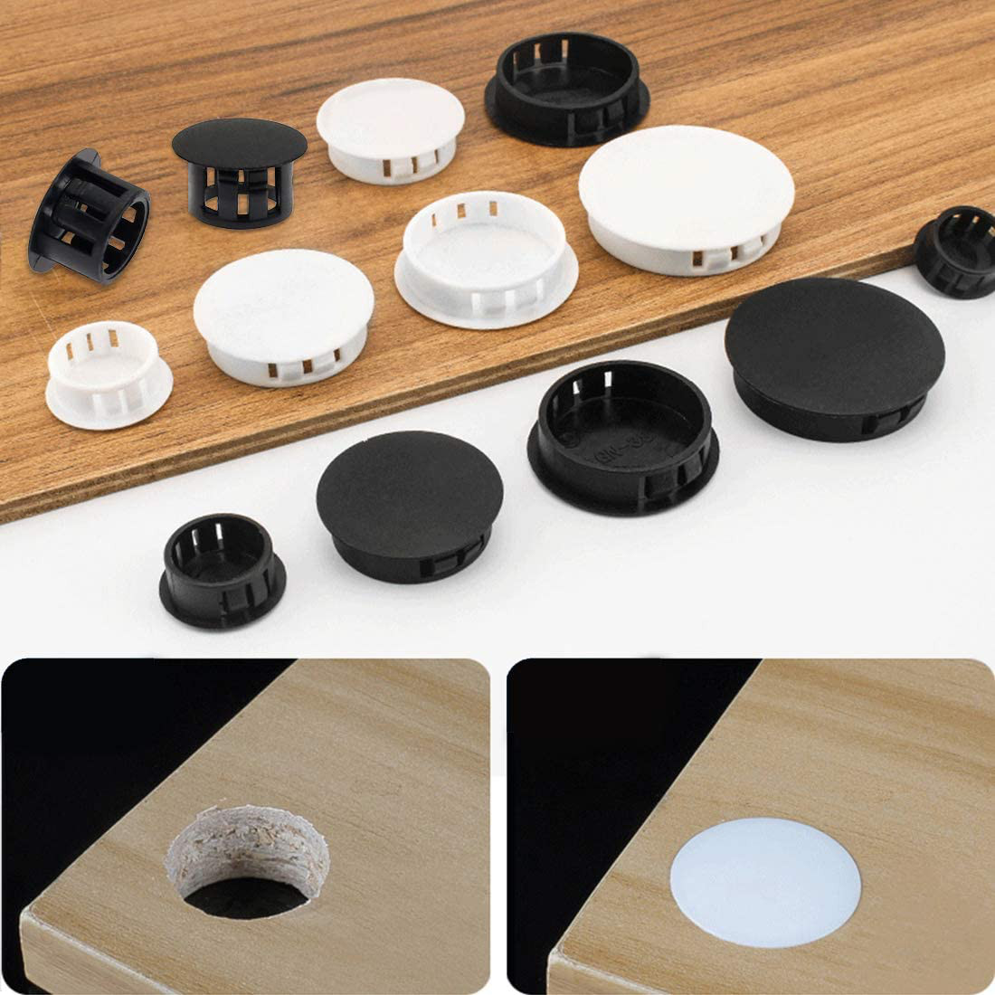 60PCS 10mm 3/8″ Black Hole Plugs Plastic Flush End Caps Black NEW