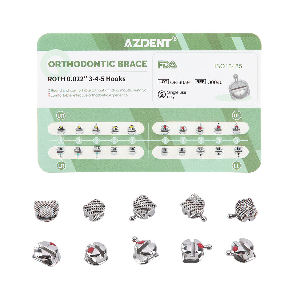 AZDENT Dental Orthodontic Metal Brackets Braces ROTH/MBT 0.022 Hook 345 CE FDA