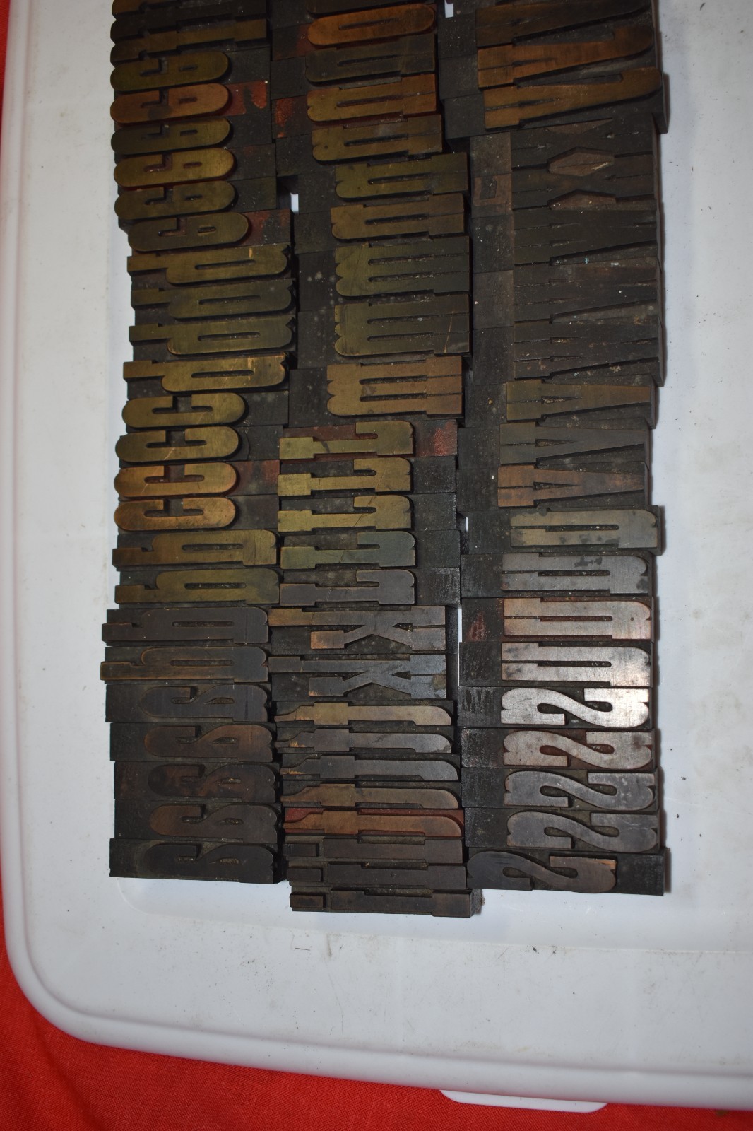 Vintage 2-1/2″ Wood Type Print Blocks Letters A-Z Lower Case 89 Pcs.