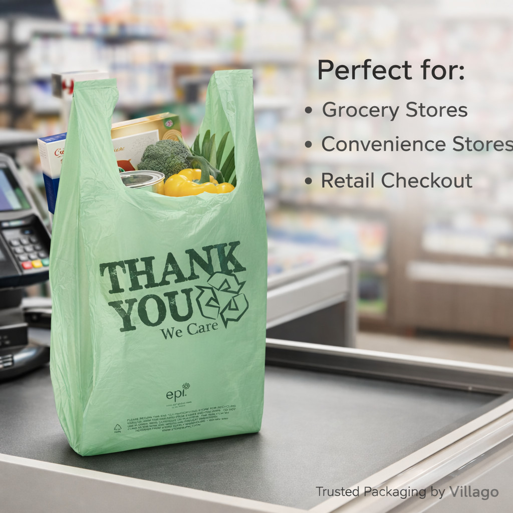 EPI Biodegradable Thank You T-Shirt Bags 11.5x6x21 Green 0.55mil 100-1000
