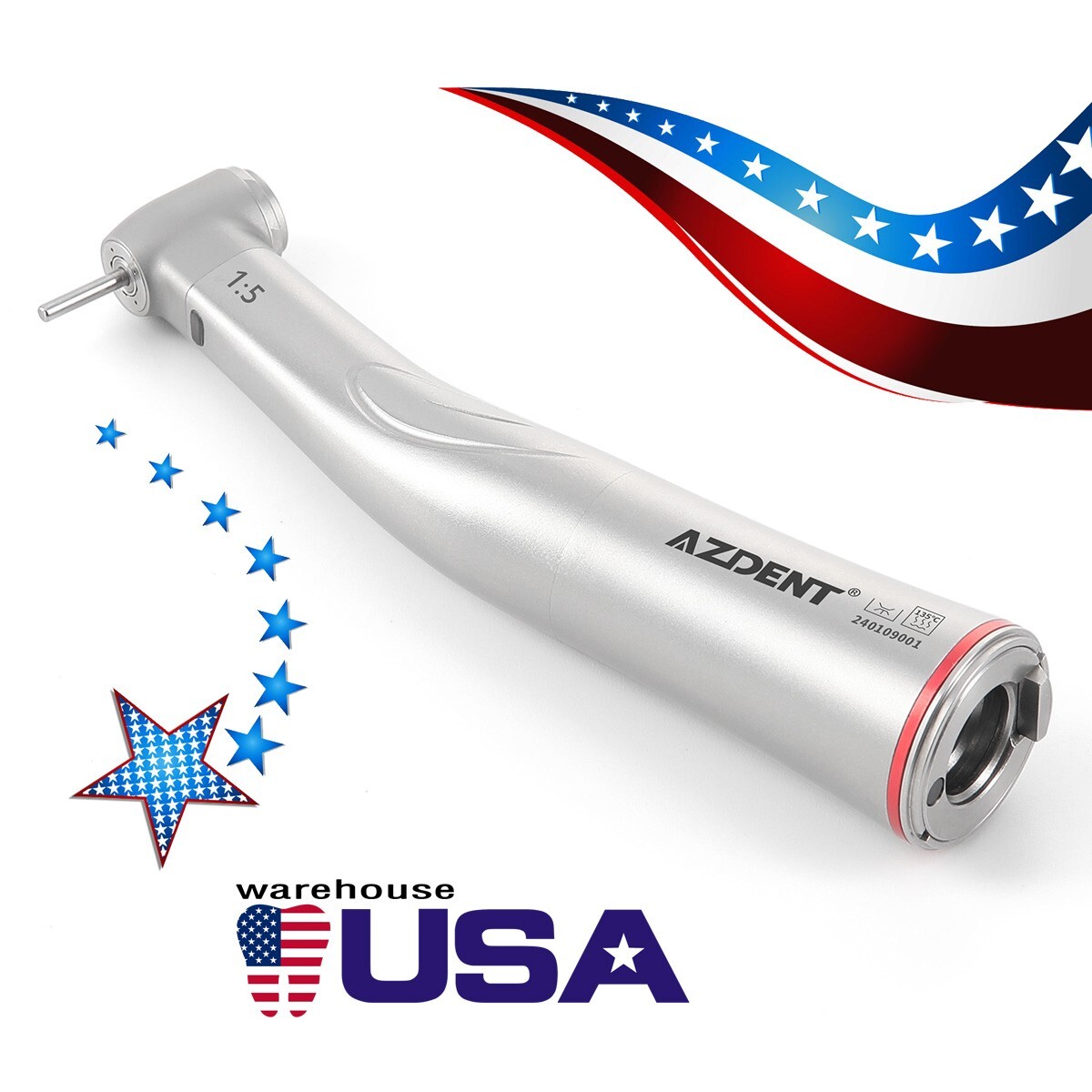 AZDENT Dental 1:5 Optic LED Contra Angle Increasing Handpiece Fit E Type Motor