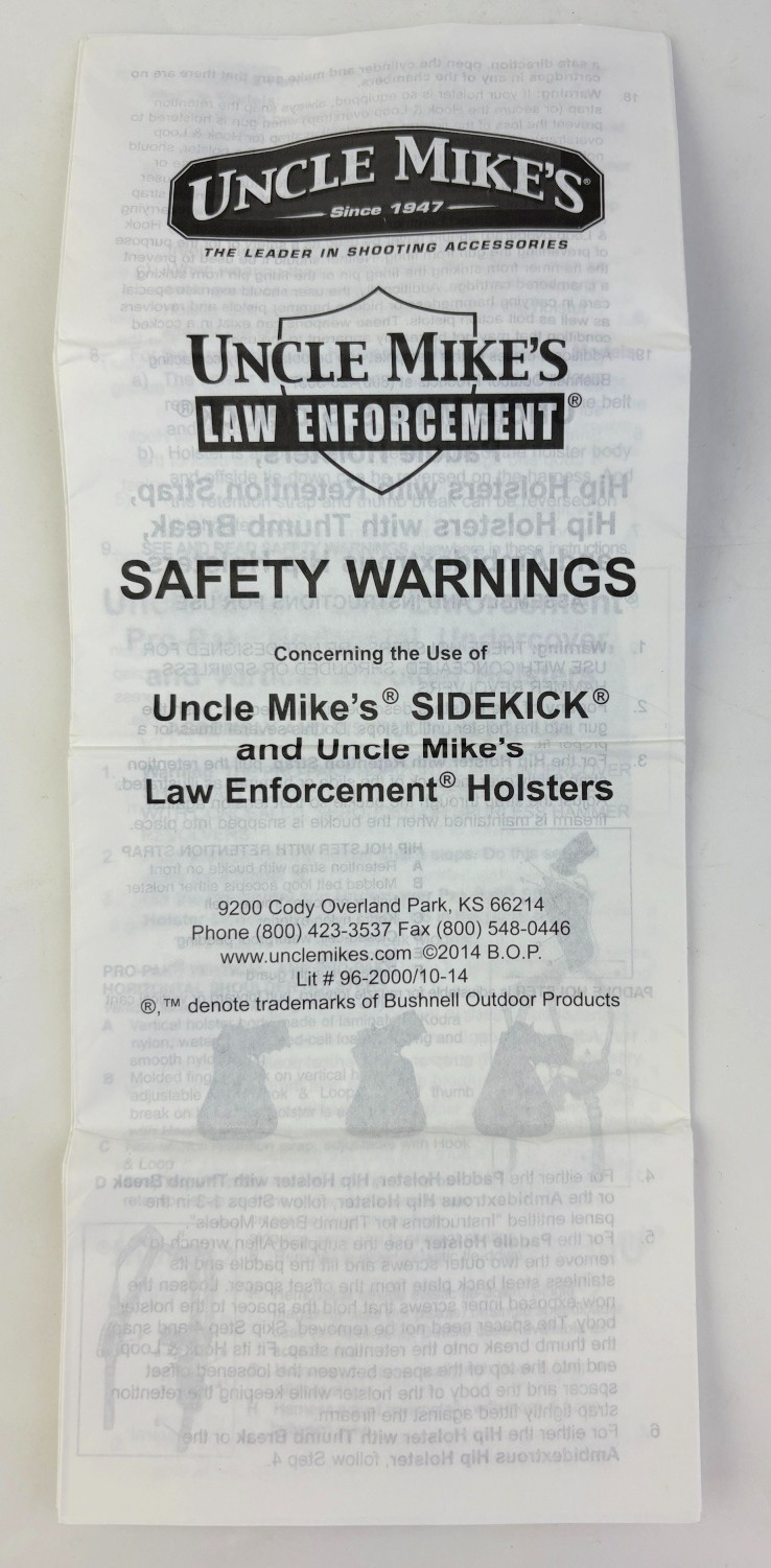 Uncle Mike’s Super Belt Slide Holster Size 1 Black Ambidextrous 8601-0