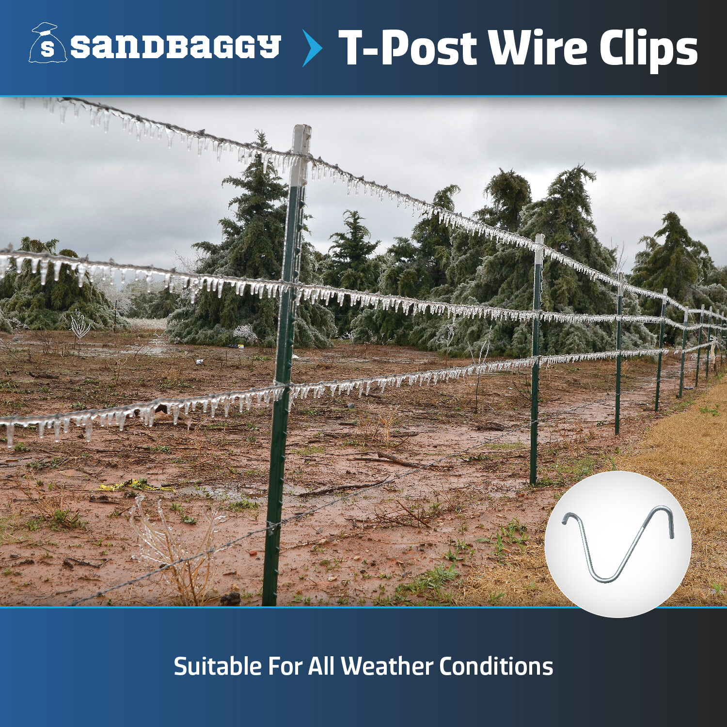 Sandbaggy T-Posts Wire Clips | Galvanized Rust Resistant Steel Fence Clips