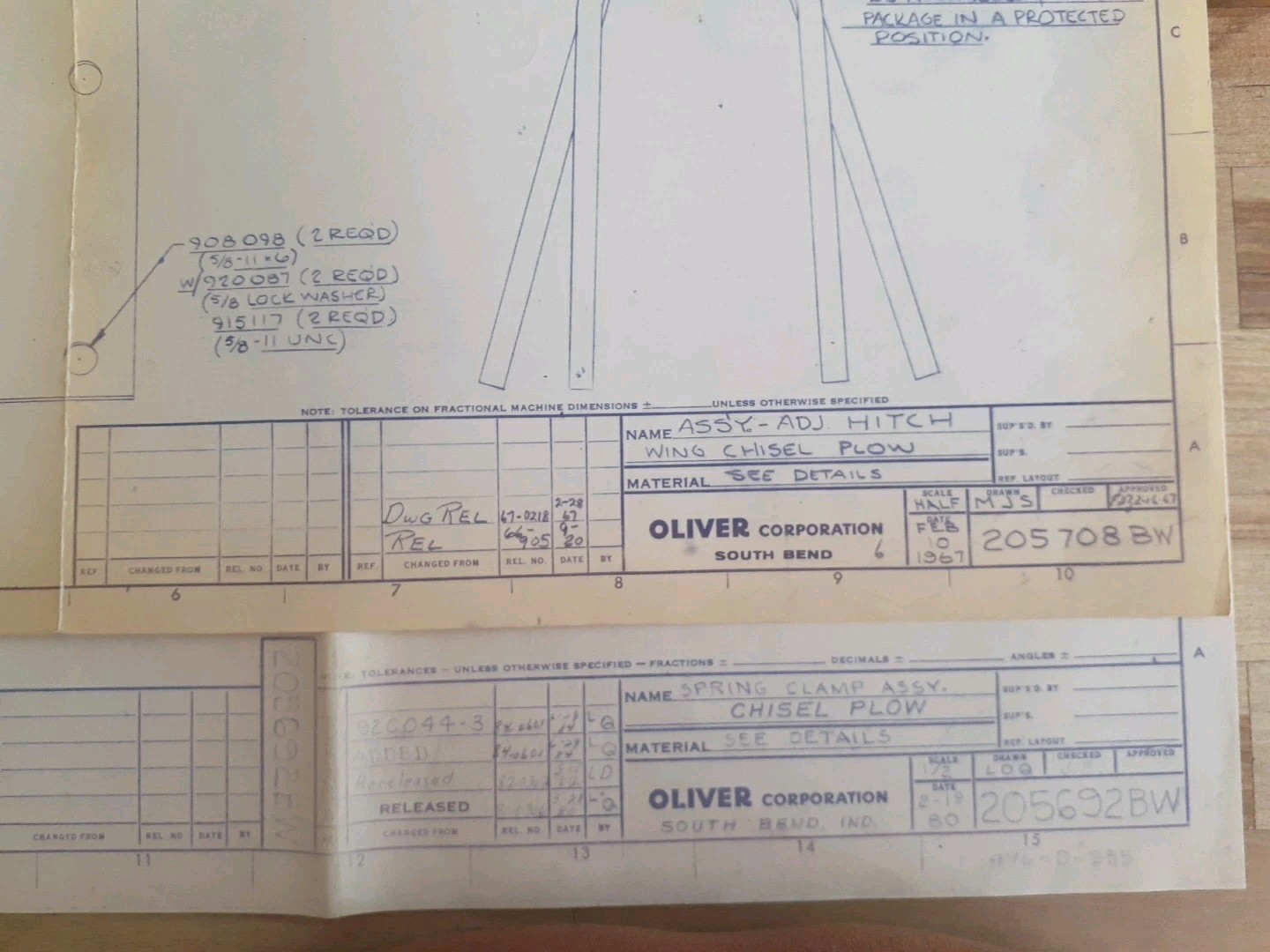 Set of 2 Oliver Corp. Factory Blueprints (1967 & 1980) – South Bend, IN Plant