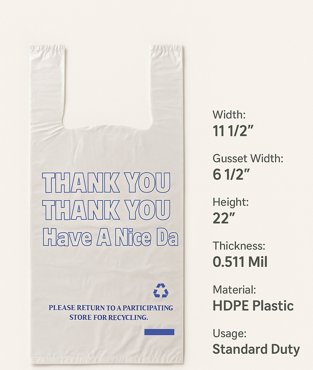 Bags 1/6 Large 21 x 6.5 x 11.5 “Blue Thank You” T-Shirt Plastic Grocery Bags