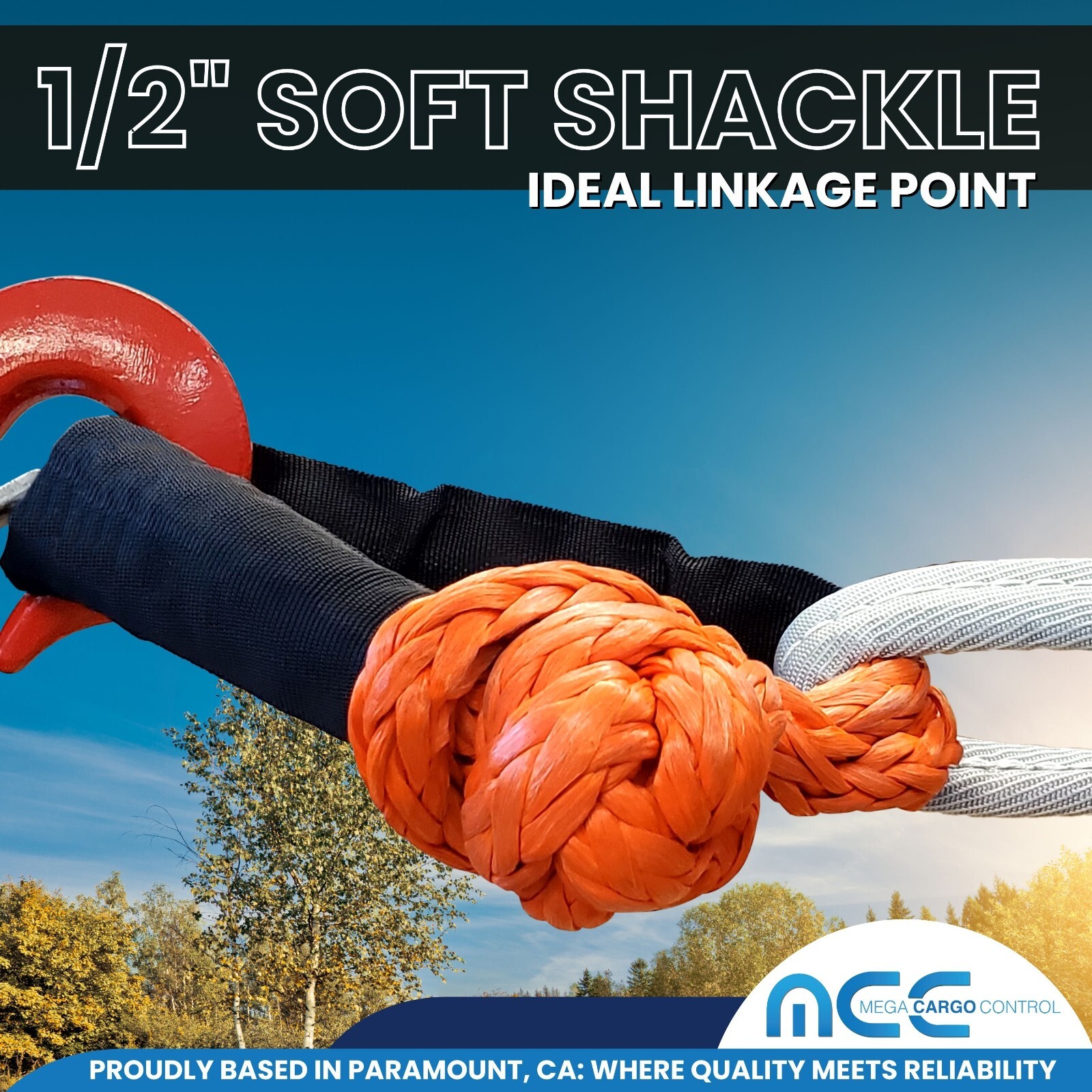 2 PC 1/2” x 22” Synthetic Soft Shackle Tow Rope Recovery Strap 37,400LBS