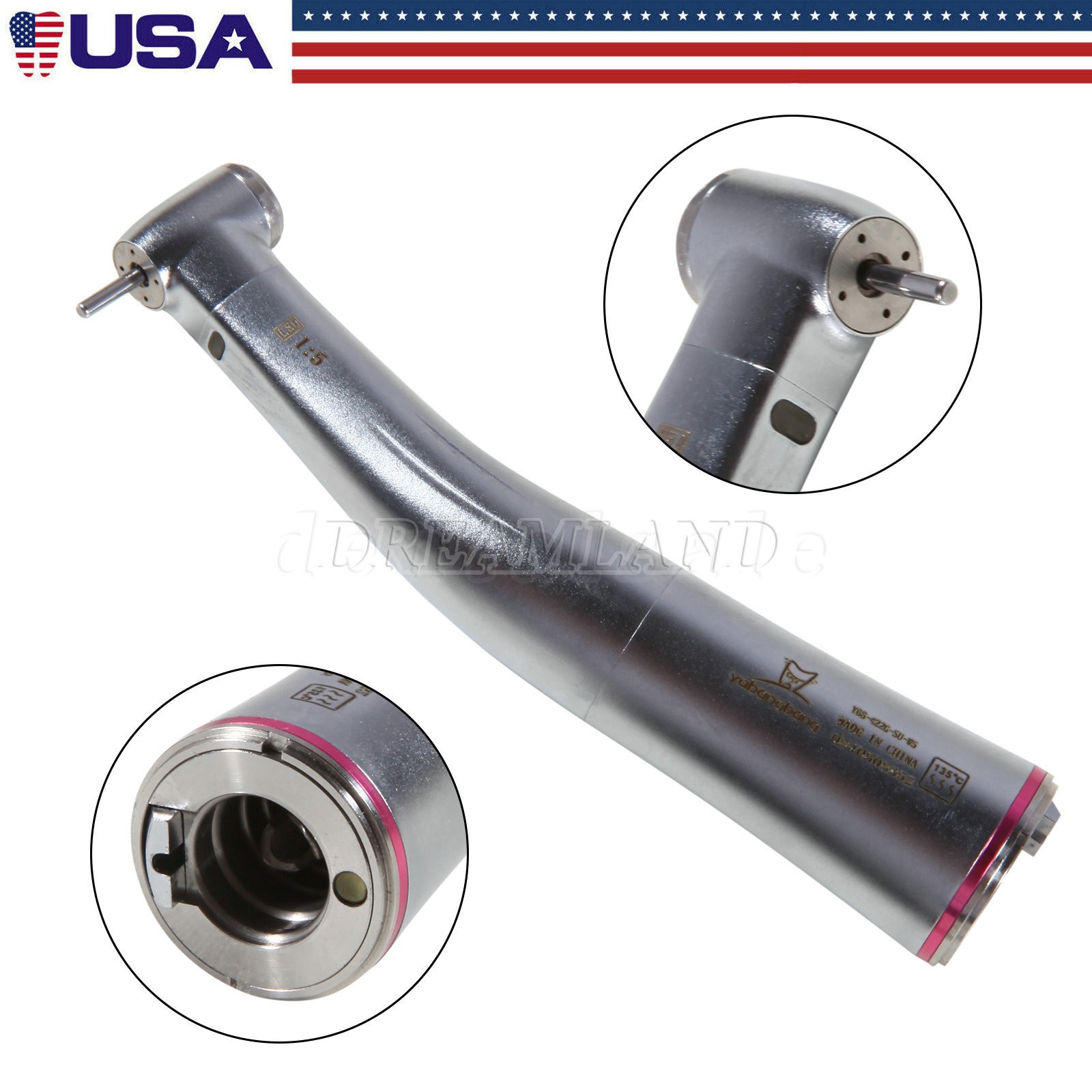 NSK Style Ti-Max X95L 1:5 Electric Attachment Handpiece Red Ring LED Fiber Optic