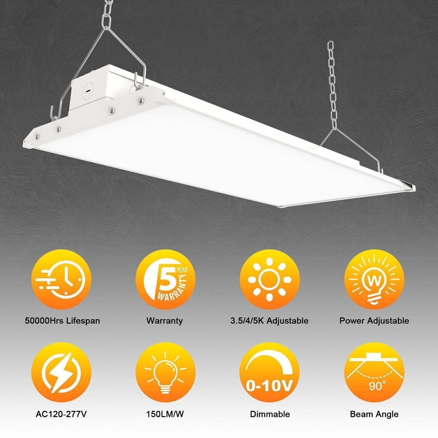 2Pack 160W LED Linear High Bay Shop Light UL Listed Adjustable 3500K/4000K/5000K