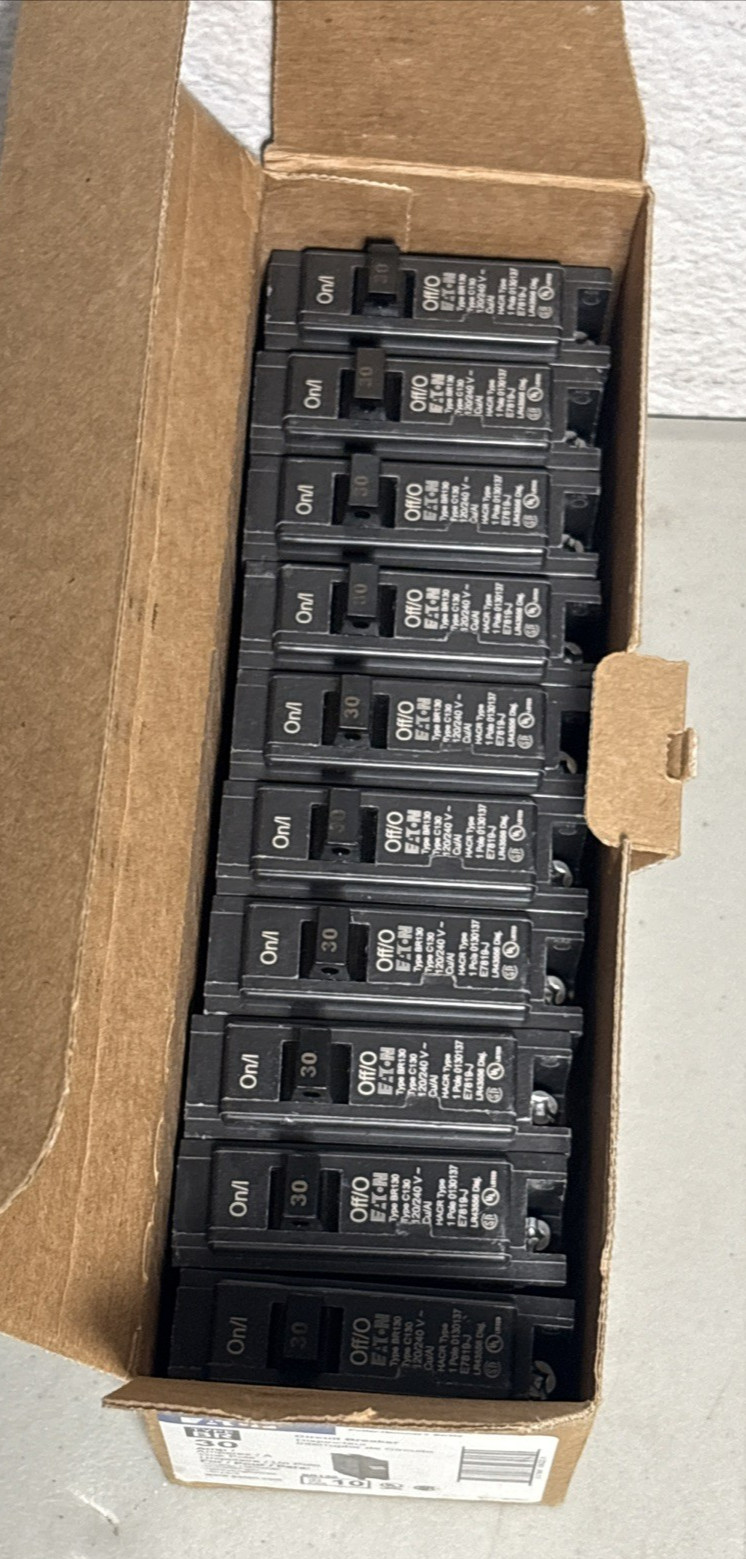 (10) EATON BR130 Circuit Breakers 30 AMP One (1) Pole Type BR – New Box of 10