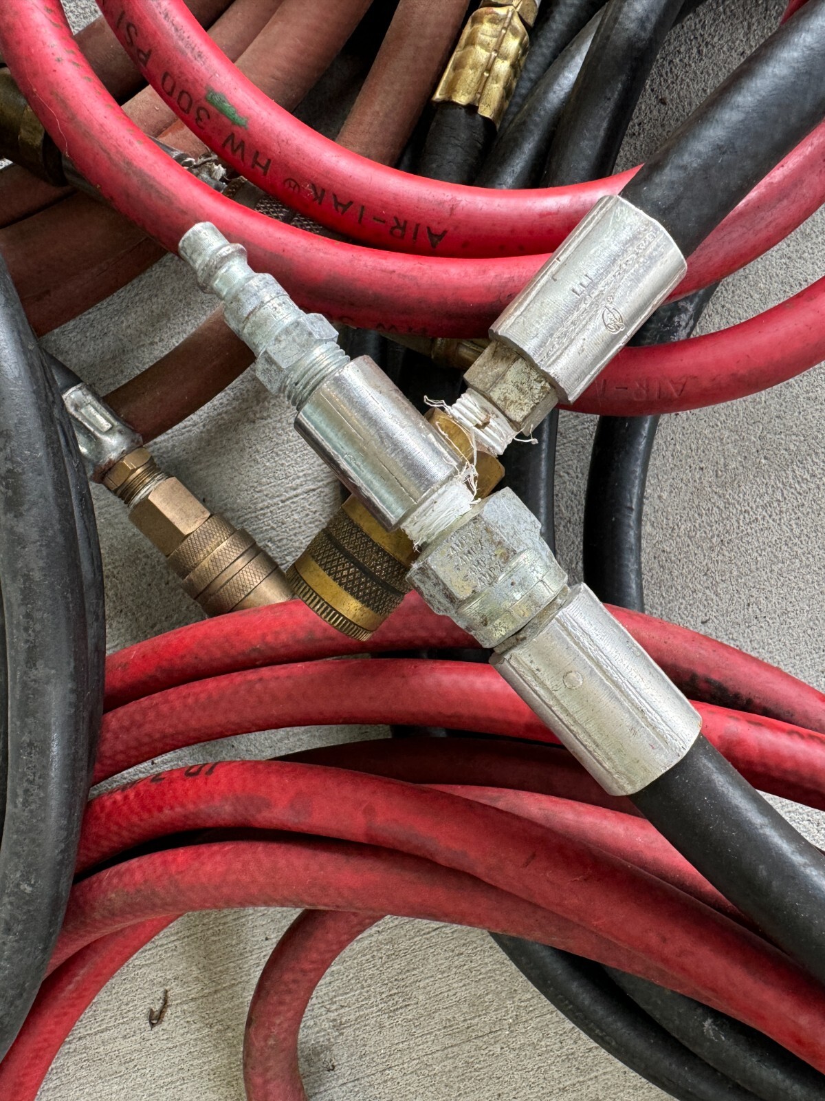 Lot of 8 Industrial Vinyl Pneumatic Air Tool Hoses w/Brass Couplings & Fittings