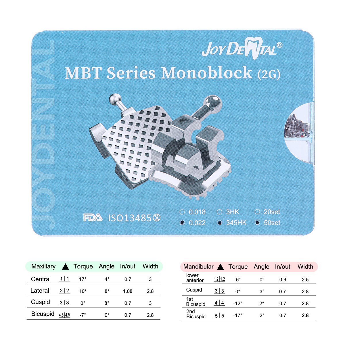 50 Sets Dental Orthodontic MIM Monoblock Brackets Mini MBT 0.022″ Hooks AZDENT