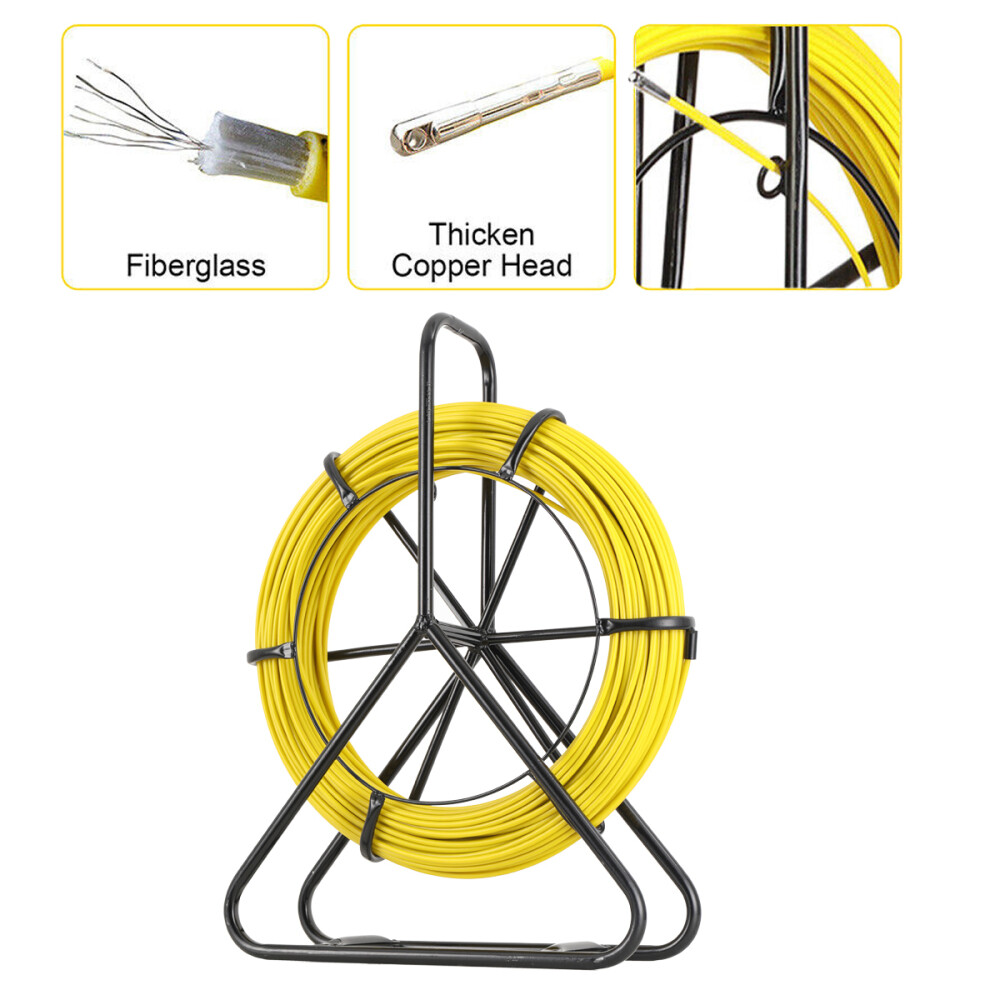328ft/100m Fish Tape Puller Fiberglass Wire Cable Running Rod Duct Rodder 6mm