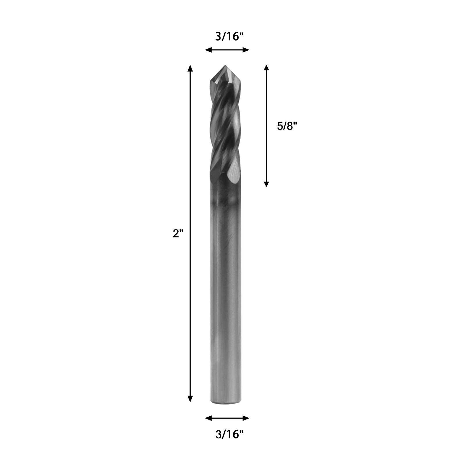 5Pcs 4 Flute 90 Degree 3/16″ x 5/8 “x 2” Solid Carbide Drill Mill – AlTiN Coated