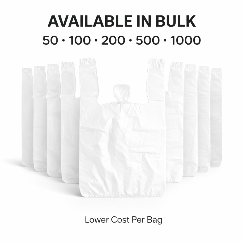 Bags 1/10 Small 8 x 4 x 15 0.55 MIL White T-Shirt Plastic Grocery Shopping Bags
