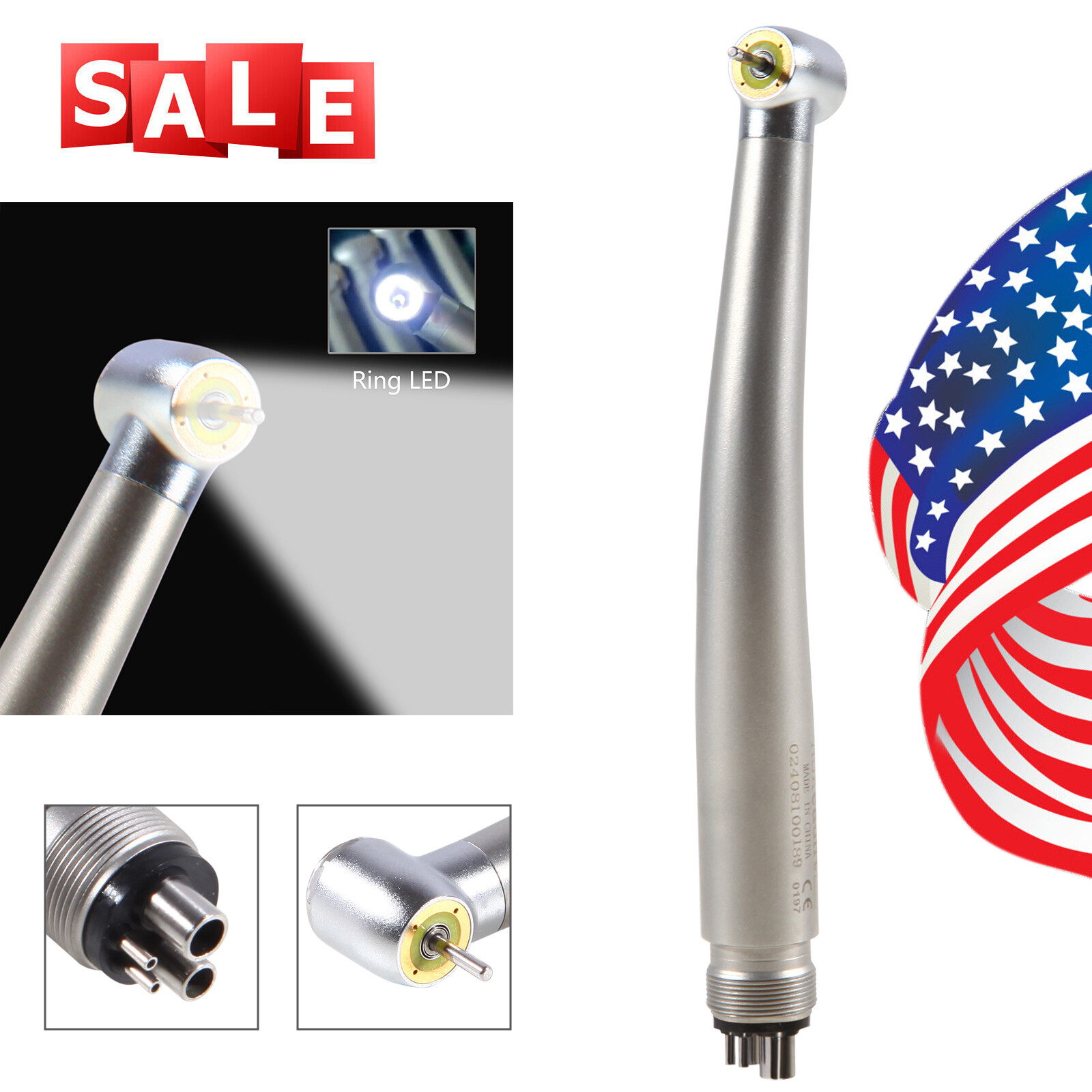 Dental Shadowless Ring LED High Speed Handpiece E-generator 4 Hole Midwest SA