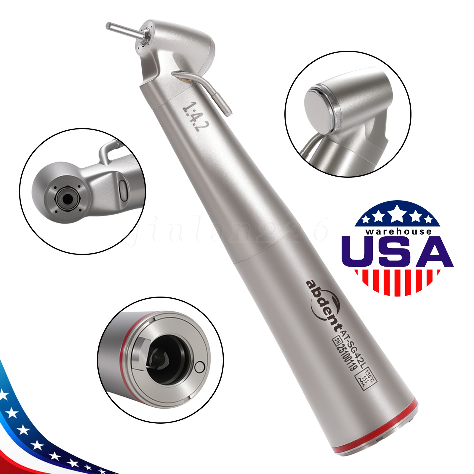Dental Optic Fiber LED 1:4.2 Increasing Handpiece 45°Angle Head External Channel