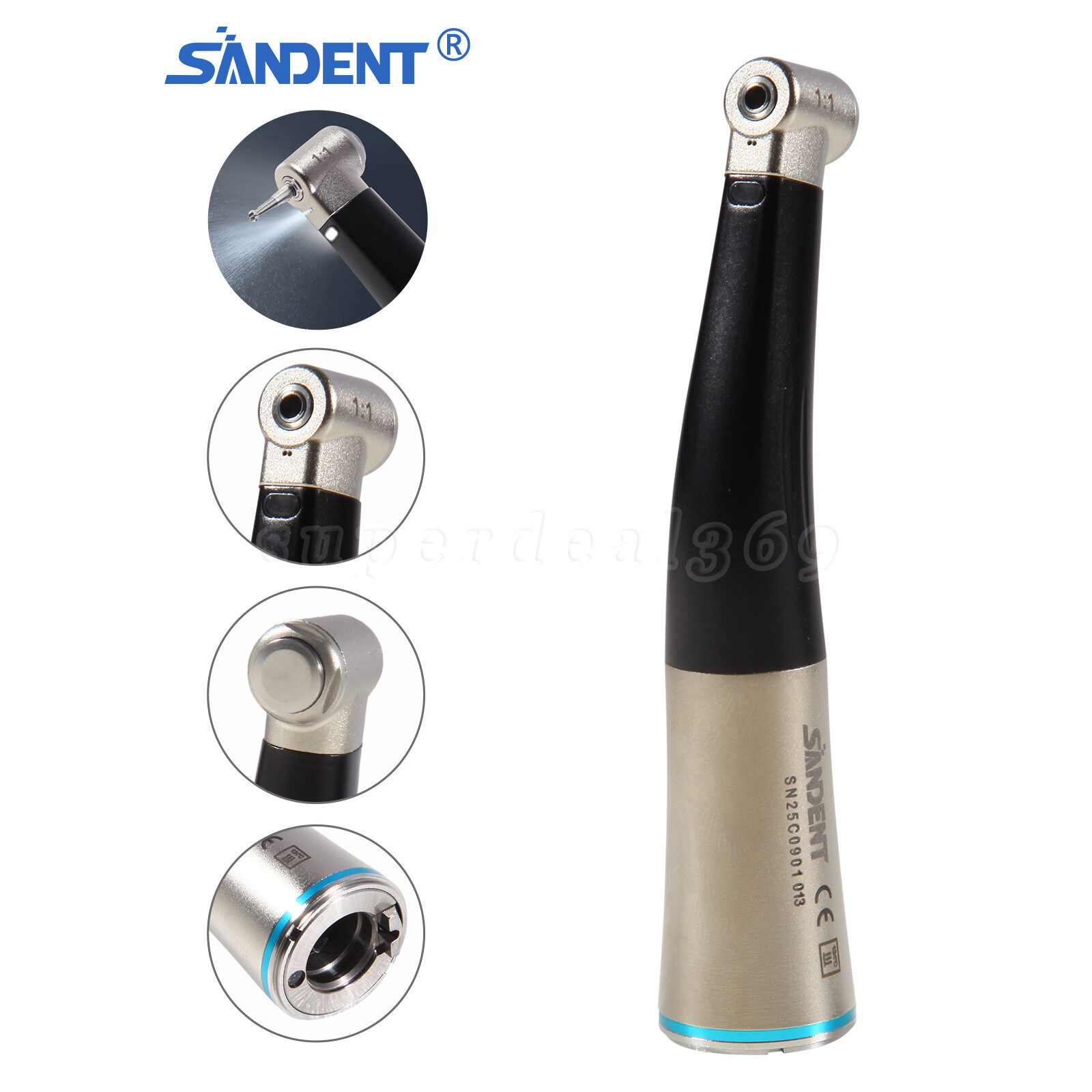 SANDENT Dental 1:1 Fiber Optic Contra Angle Low Speed Handpiece Inner Channel ty