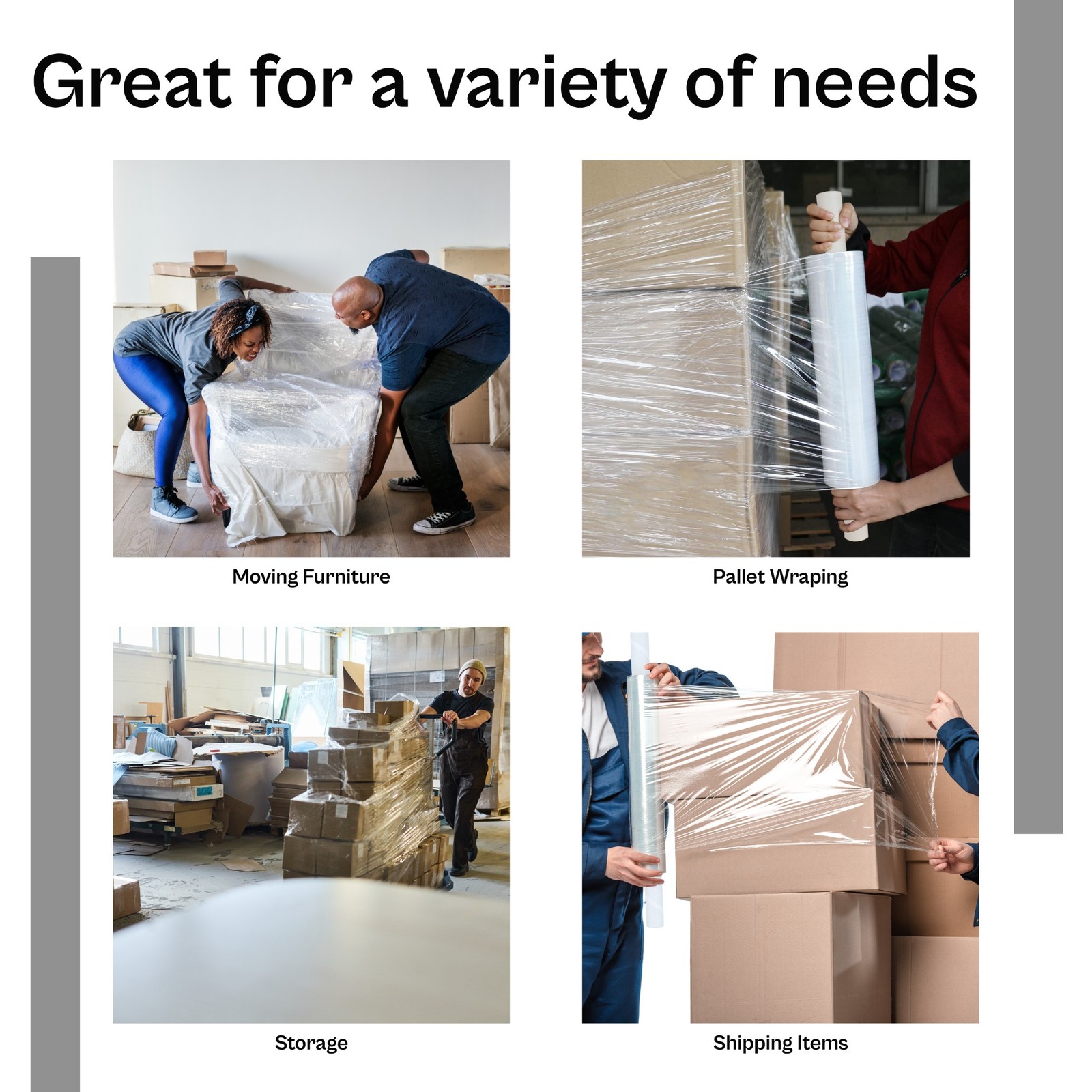 20″ x 1000′ 4 Rolls 80 Ga Extended Core Pallet Packing Stretch Shrink Wrap Clear