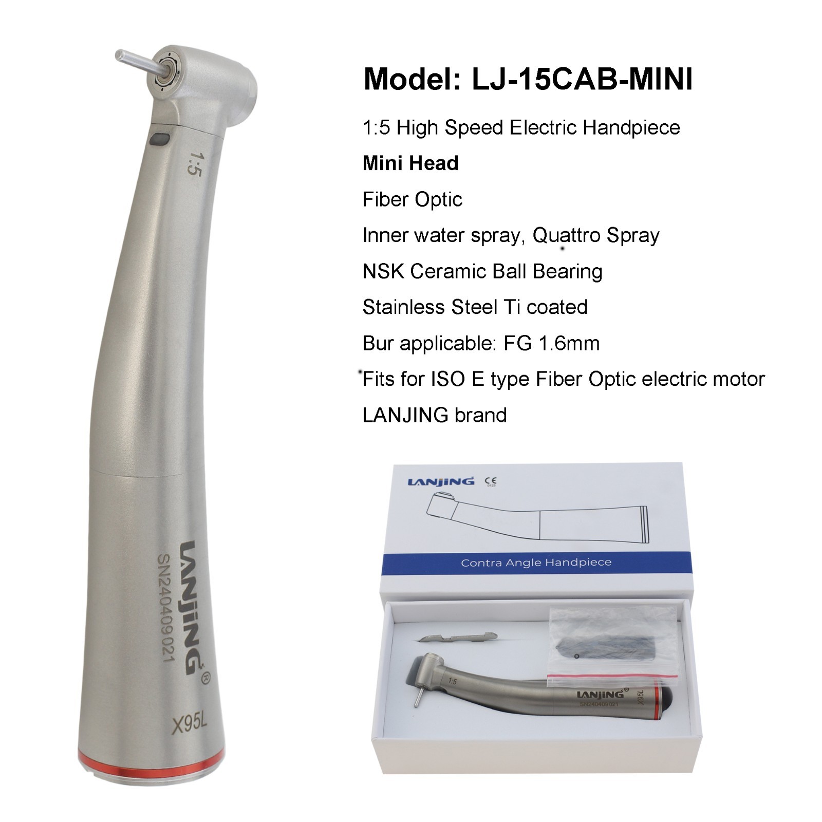 Dental Electric Handpiece 1:5 1:4.2 Contra Angle 45 Degree Surgical Fiber Optic