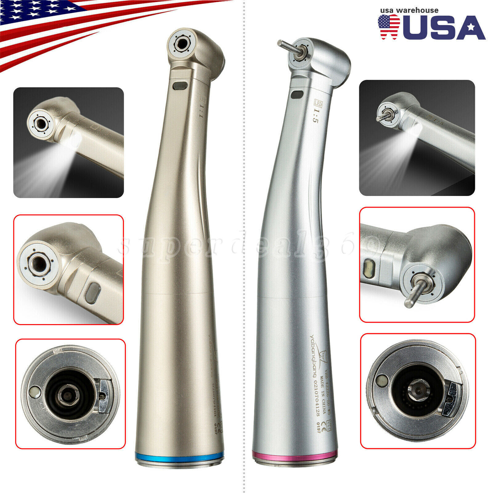 Dental 1:1/1:5 LED Contra Angle Handpiece Inner Spray fit NSK E-type Motor OR
