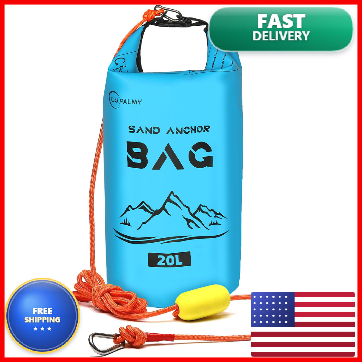 Calpalmy 1-Pack 20L Sand Anchor Bag 2-In-1 Jet Ski Anchor Floating Buoy And