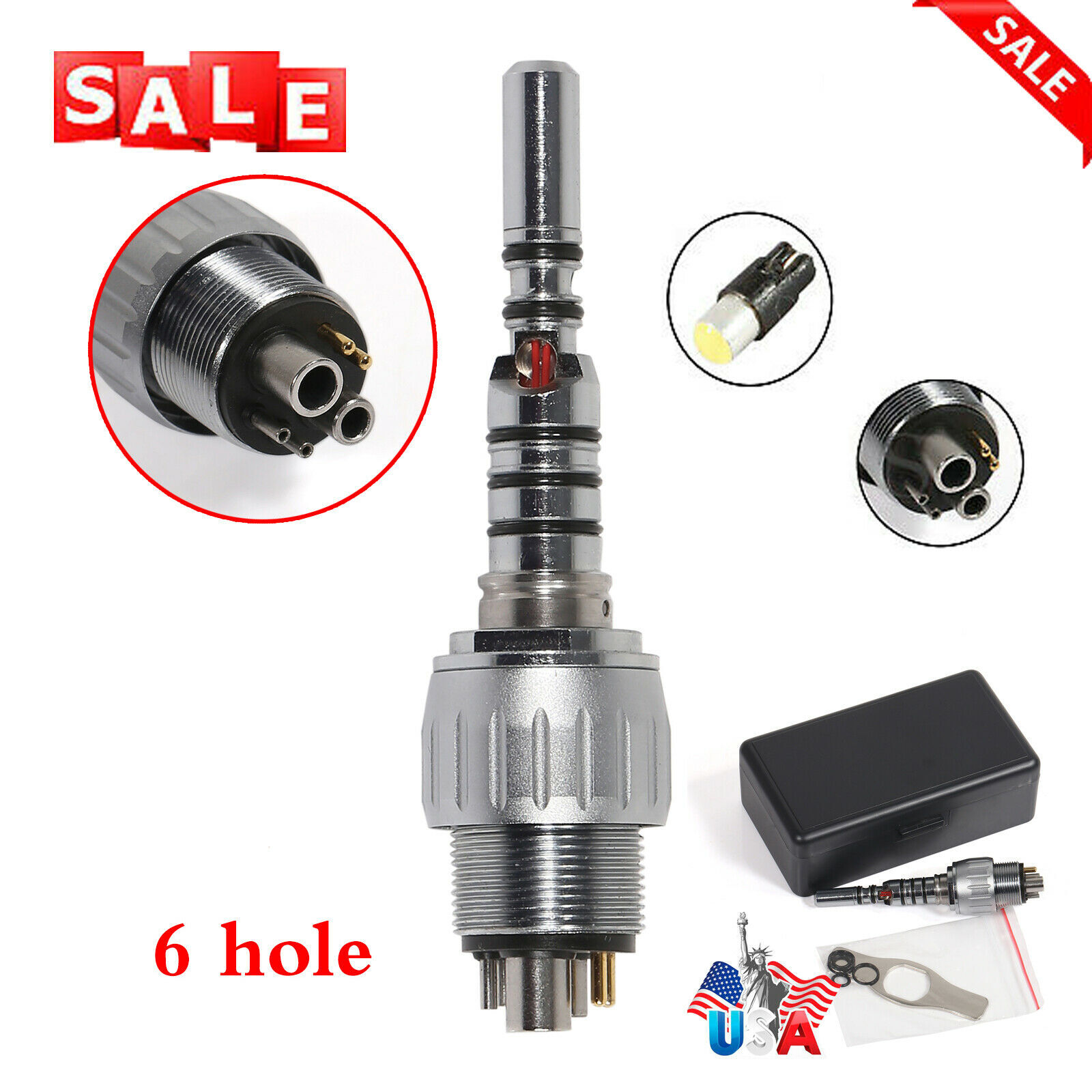 Dental LED Quick Coupler 4/6 Hole fit KaVo Multiflex LUX Fiber Optic Handpiece