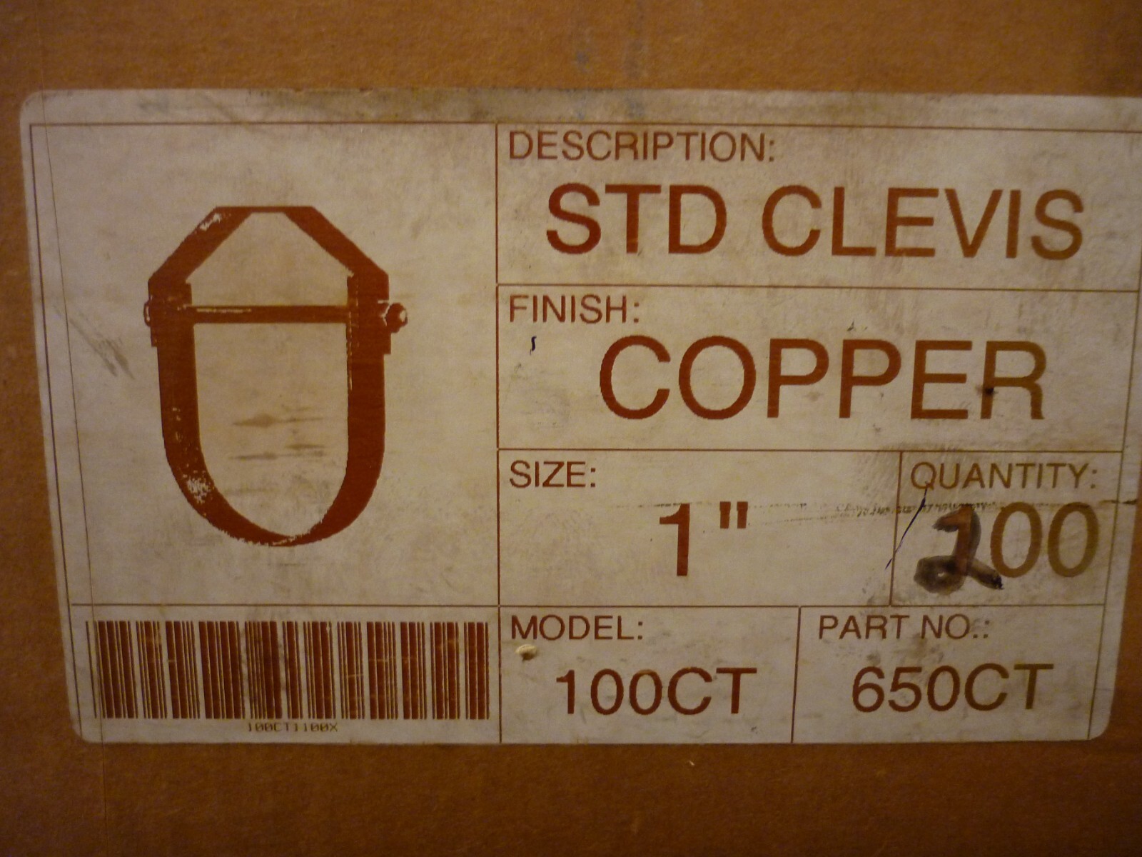 1 inch Copper Clevis Hanger Model 100CT, pn 650CT