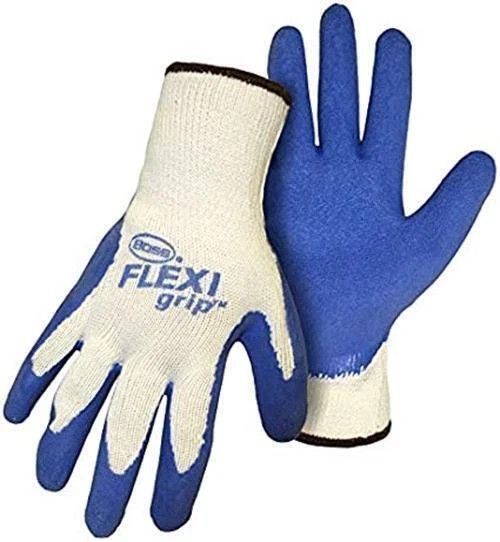 BOSS UNISEX ADULT FLEXI GRIP KNIT WORK GLOVES BREATHABLE sz L BLUE WHITE 3 PACK