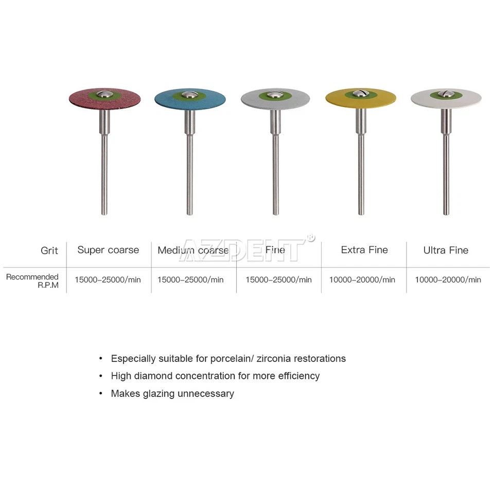 5 Types Dental Rubber Diamond Polisher Wheel Disc HP For Porcelain/Zirconia