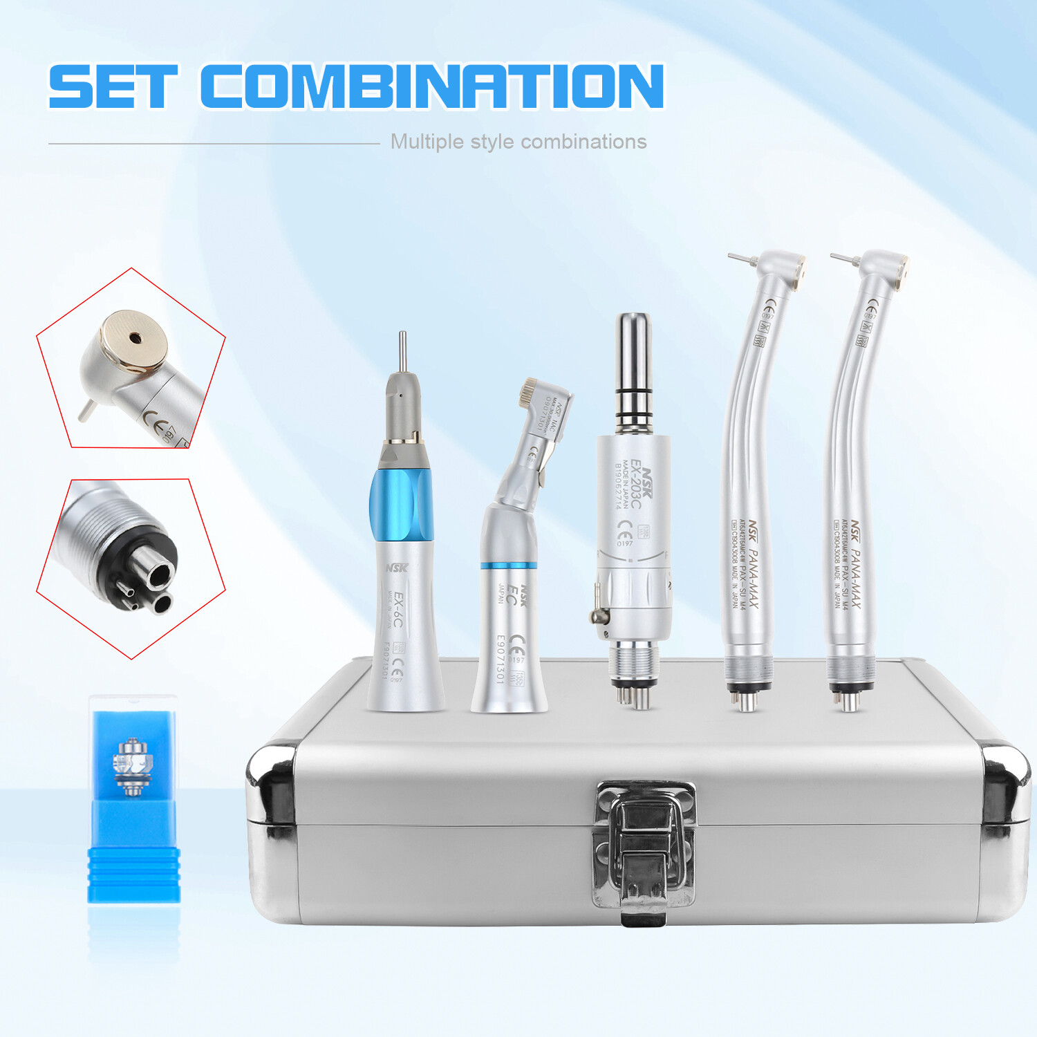 4H NSK Style Dental High Low Speed Handpiece Kit Wrench Type with Aluminum Box