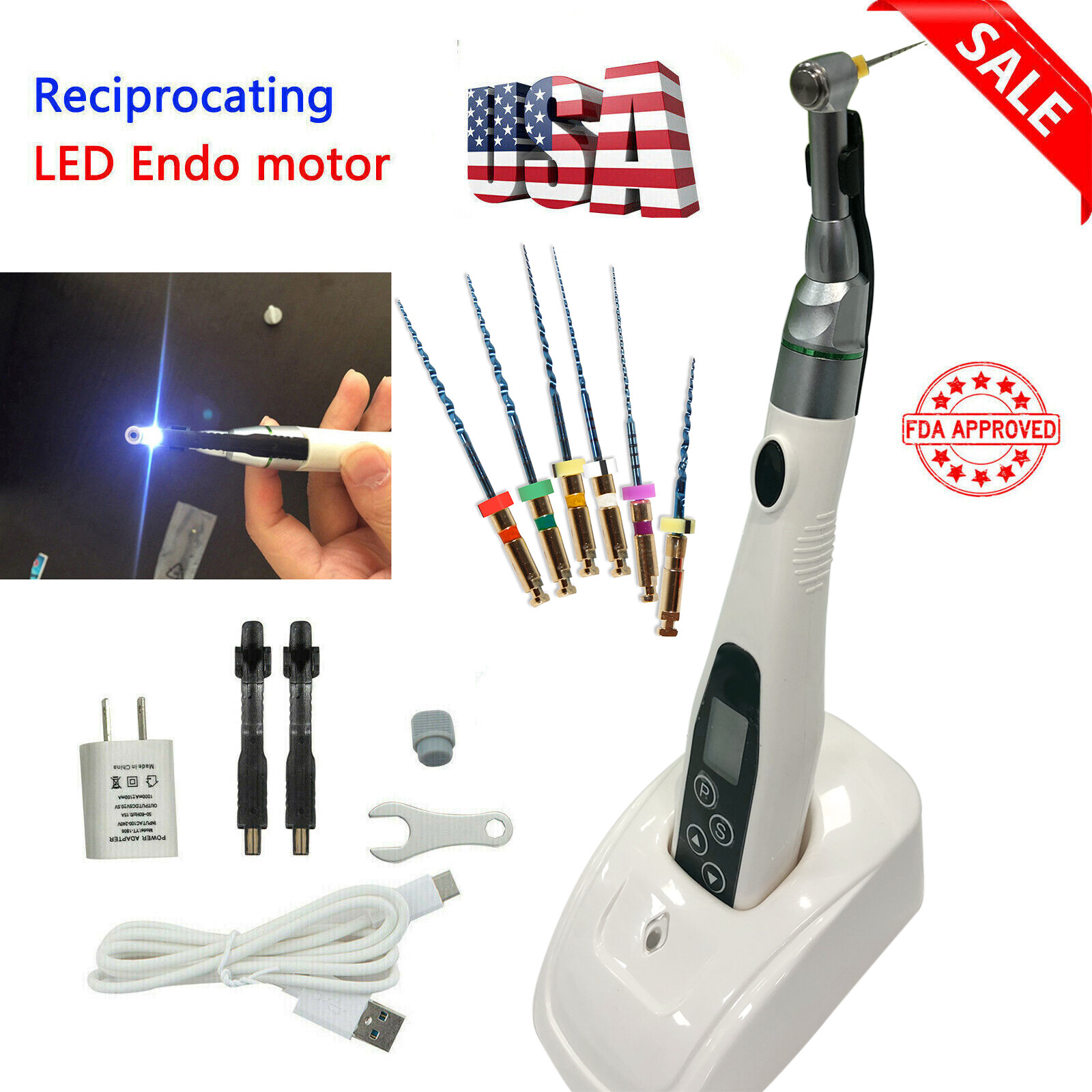 Dental 16:1 Endo Motor LED Contra Angle Root Canal / Endodontic Rotary Files dt