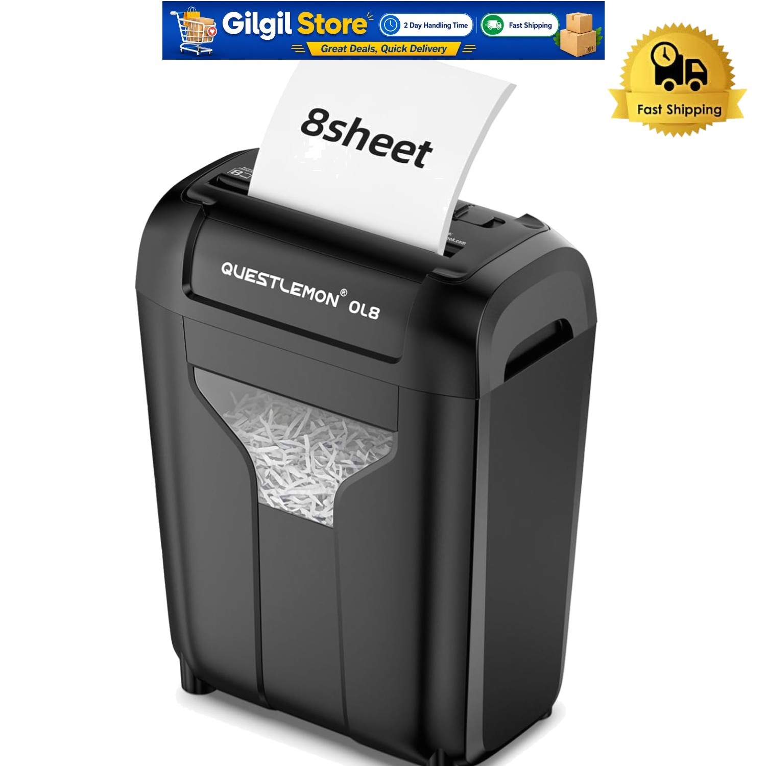 Compact 8-Sheet Cross-Cut Shredder, Extremely Quiet 58dB with Safety Features