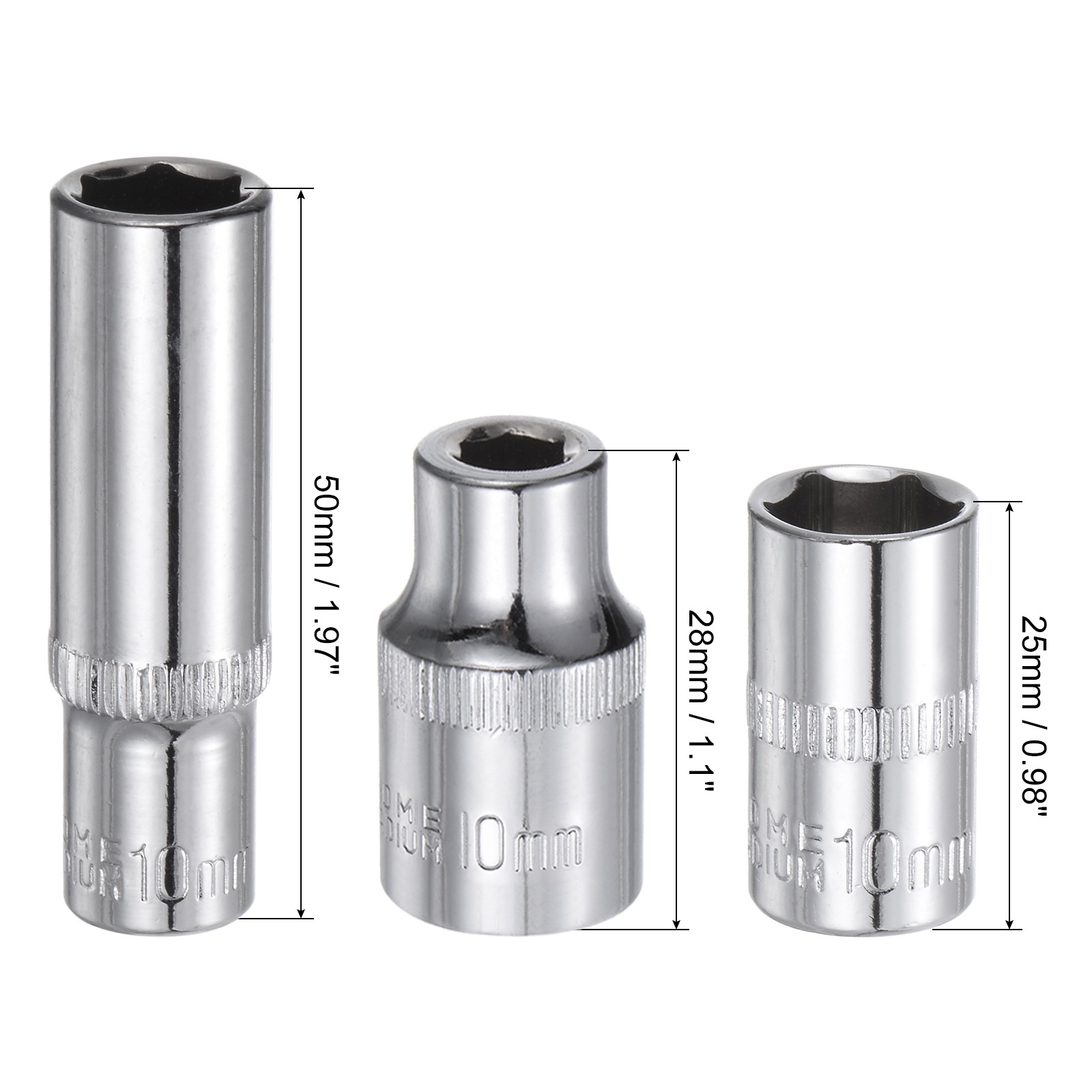 10pcs 6-Point Shallow Socket 10mm 3/8 1/4″ Drive Cr-V Deep Shallow Socket