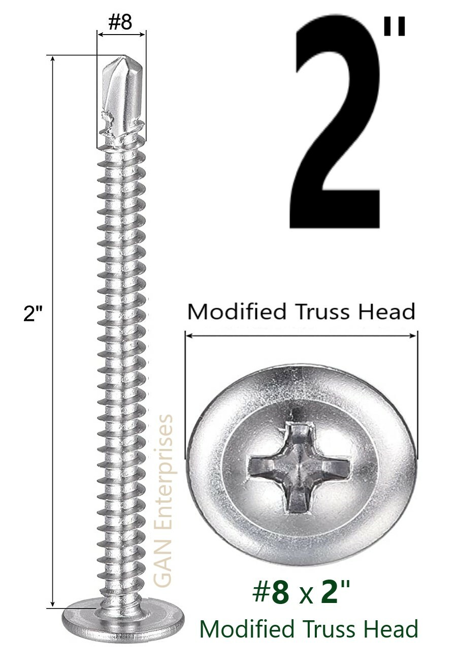 Modified Truss Head #8 x 1/2″ to 3″ Phillips Self Drilling Screws, Zinc