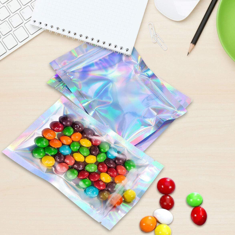 100-400Pcs Holographic Mylar Foil Bags Smell Proof Resealable Zip Seal Pouches
