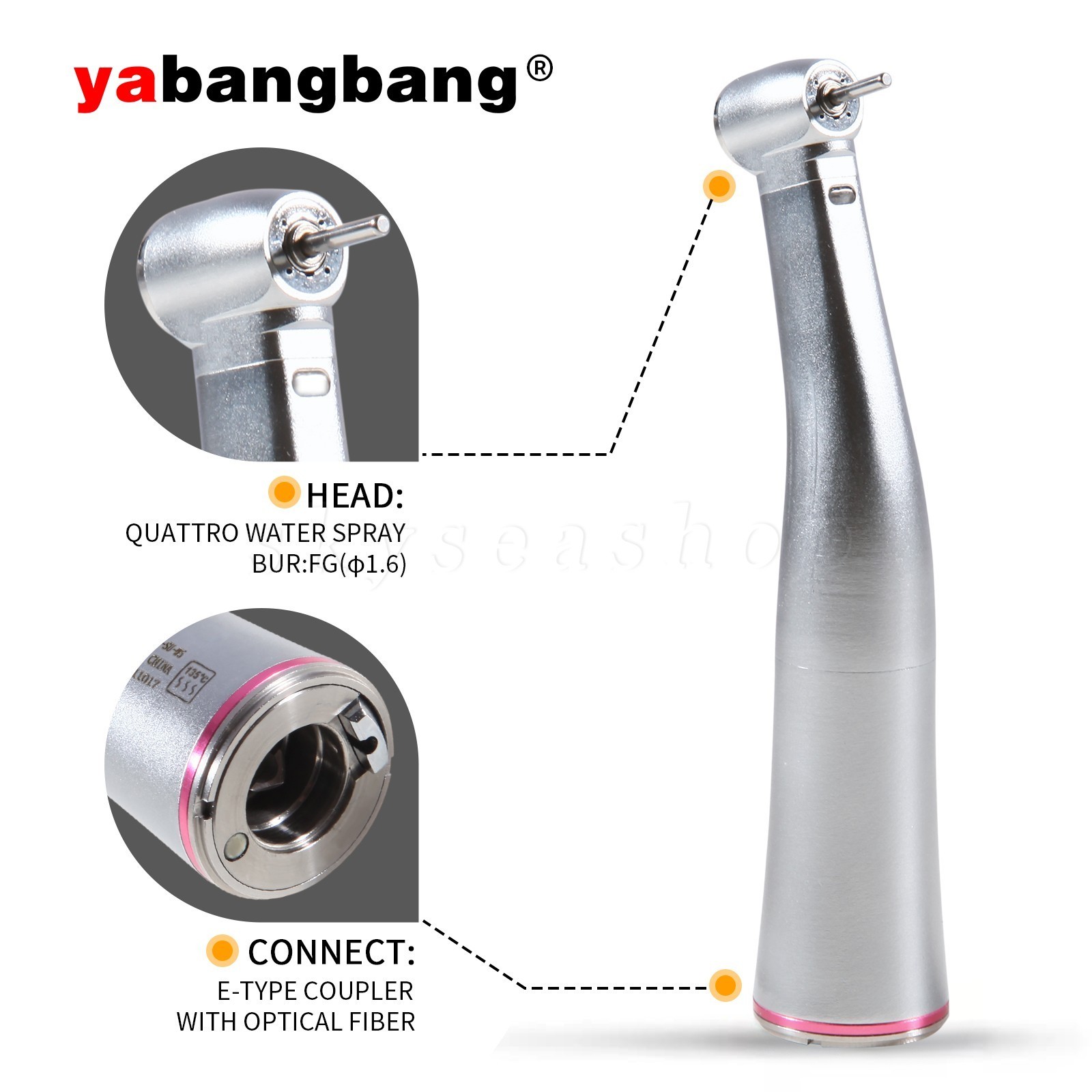 Dental Optic Fiber Contra Angle 1:5 LED Increasing Speed Handpiece /Rotor
