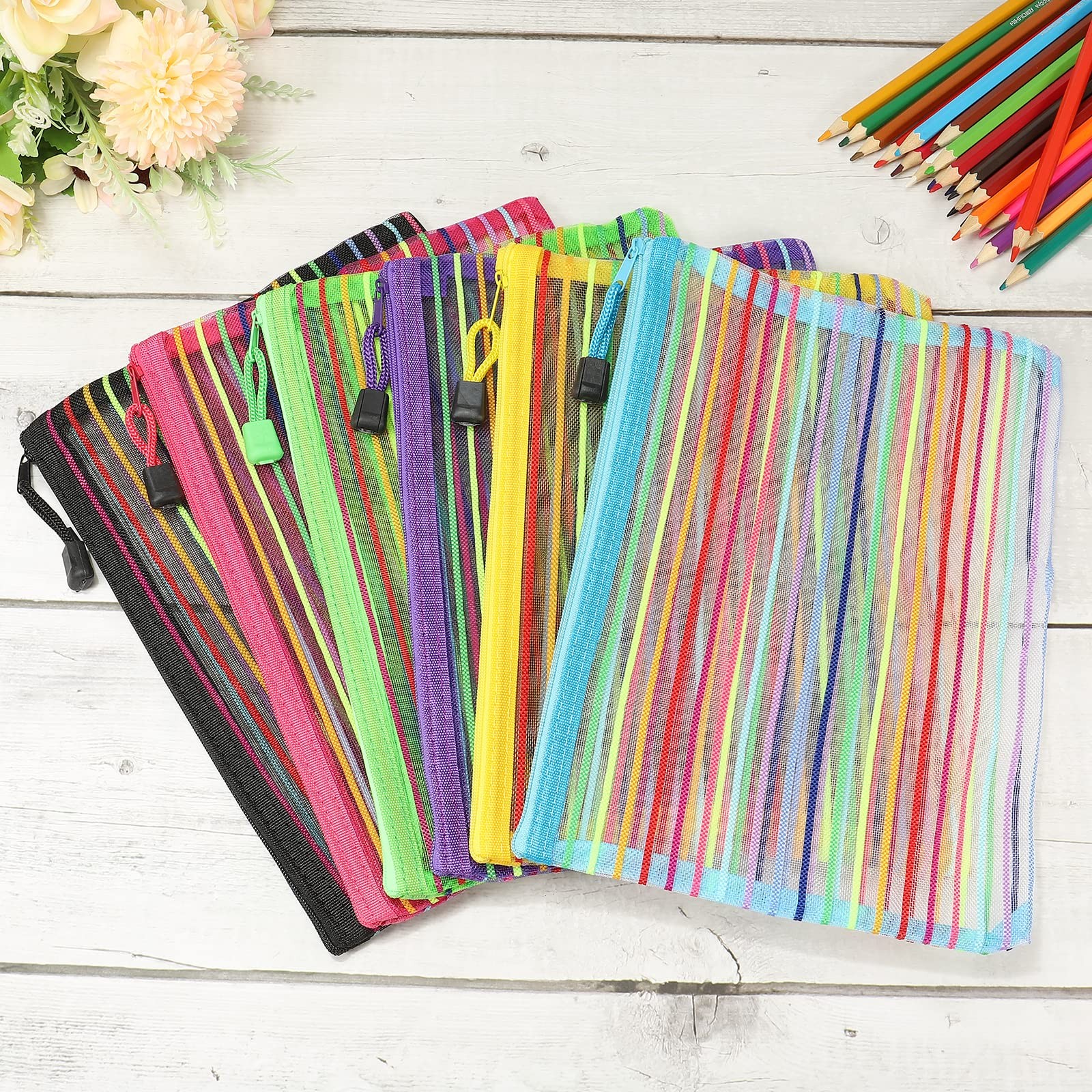 Mesh Zipper Pouch, A5 Nylon Mesh Cosmetic Bags Pencil Case Document Bag Zippe…