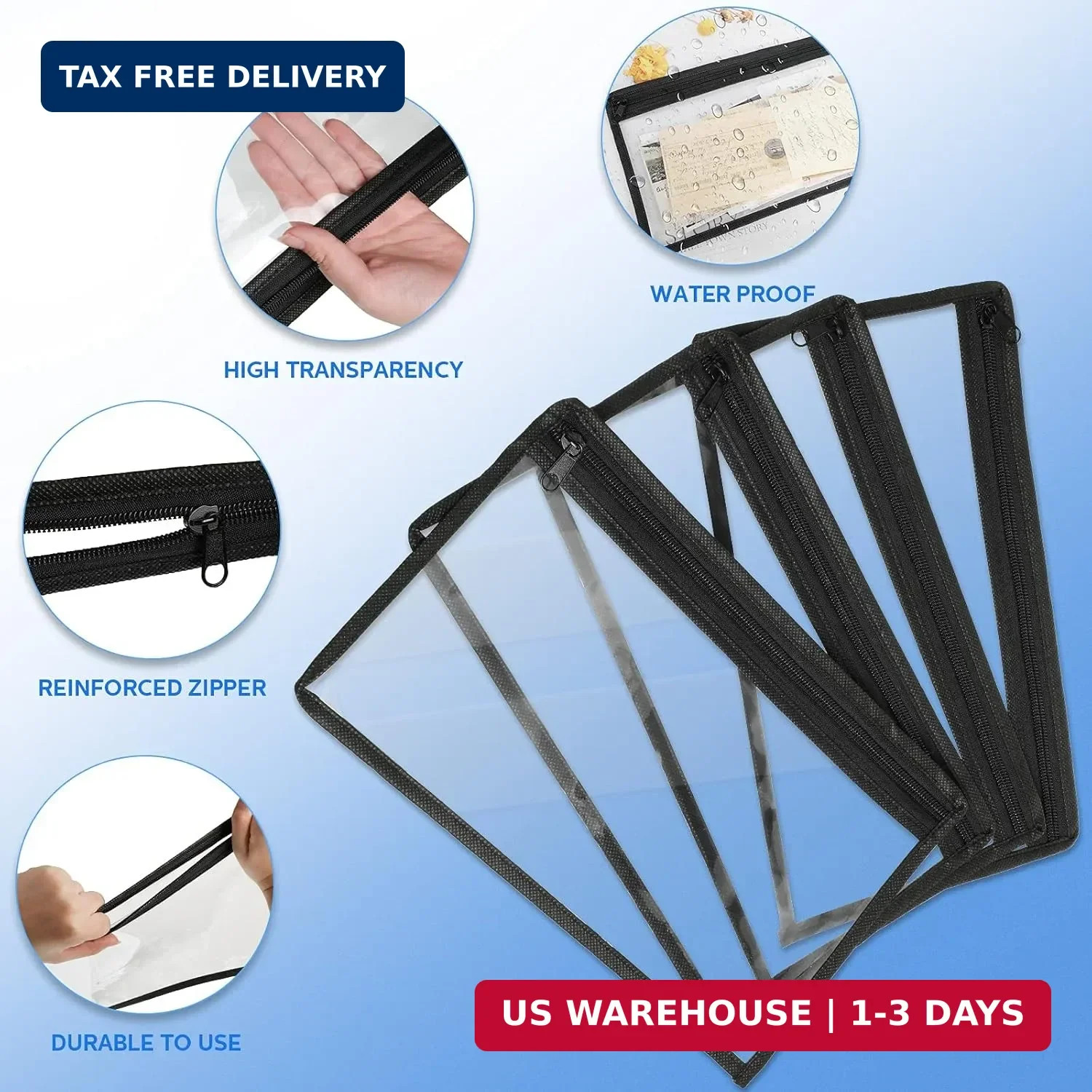 Outus 8 Pcs Clear Zipper Pouches Pencil Pouches PVC Makeup Pouch Envelopes Folde